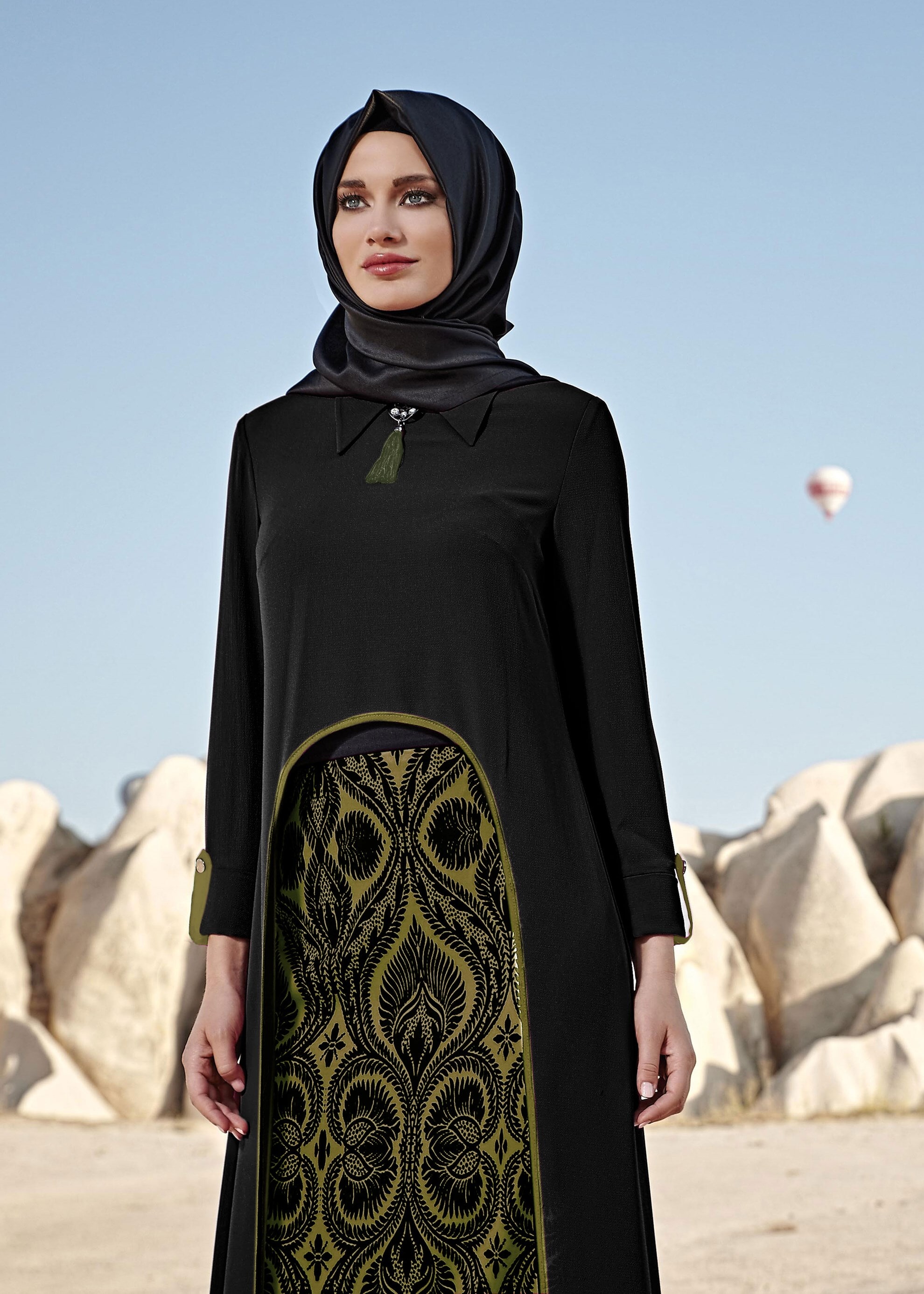 Vêtements hijab NOIR COSTUME ASYMÉRIQUE IMPRIMÉE 4030 