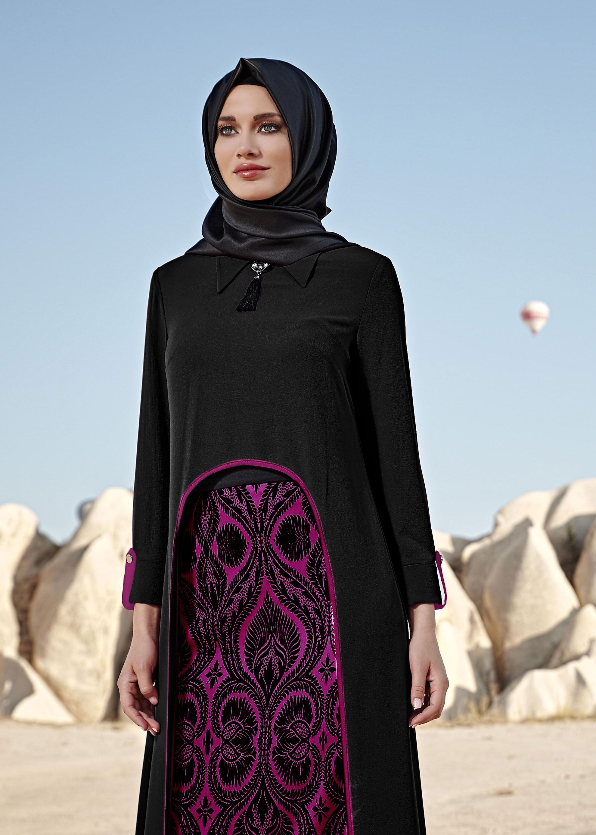 Hijab clothing BLACK ASYMMETRICAL PRINTED SUIT 4030 