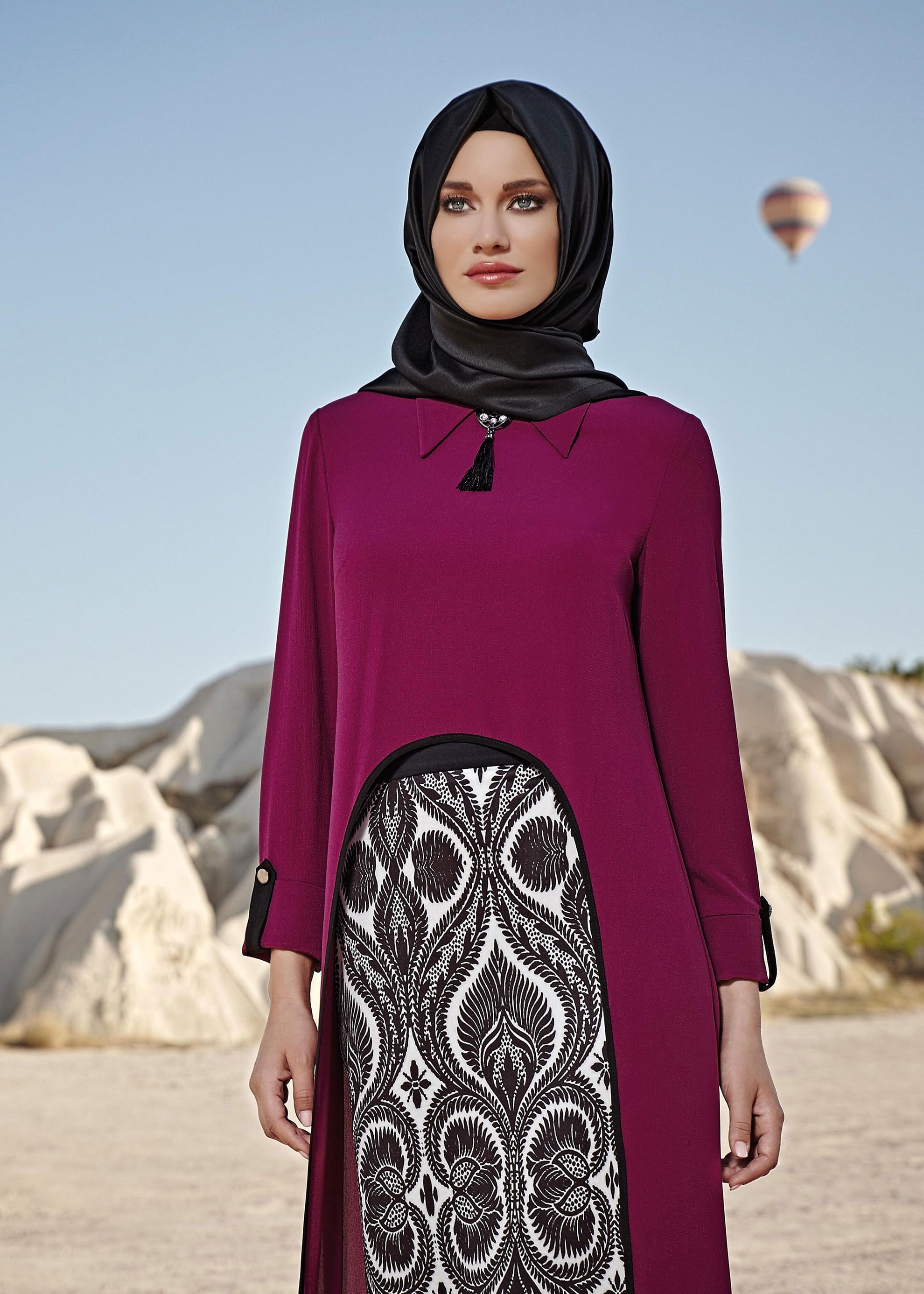Hijab clothing PURPLE ASYMMETRICAL PRINTED SUIT 4030 