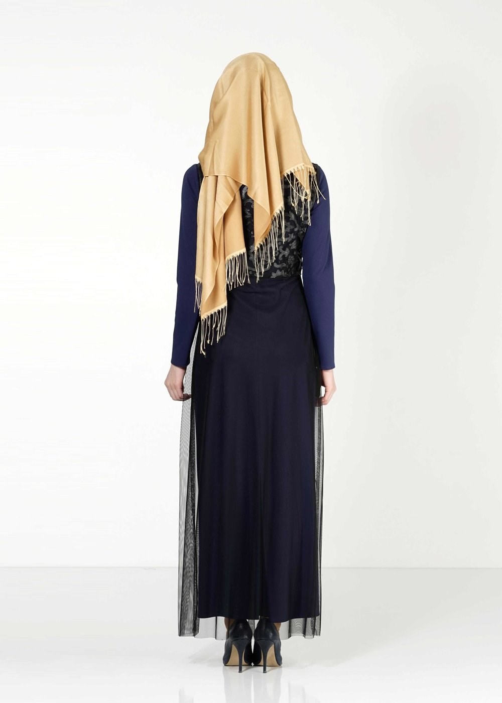 Tesettür giyim LACİVERT GÜPÜR DETAYLI 2′Lİ ELBİSE 4078 