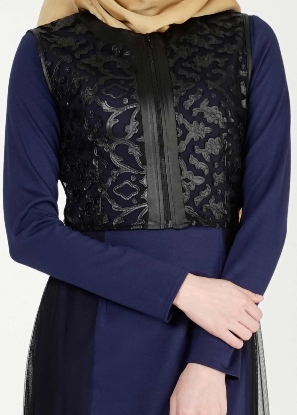 Tesettür giyim LACİVERT GÜPÜR DETAYLI 2′Lİ ELBİSE 4078 