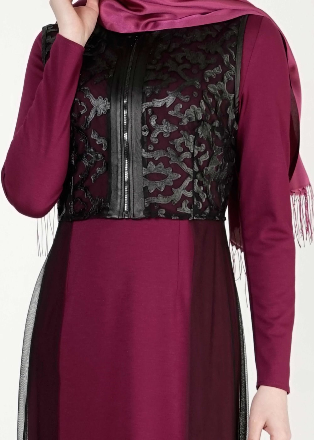 Tesettür giyim MOR GÜPÜR DETAYLI 2′Lİ ELBİSE 4078 