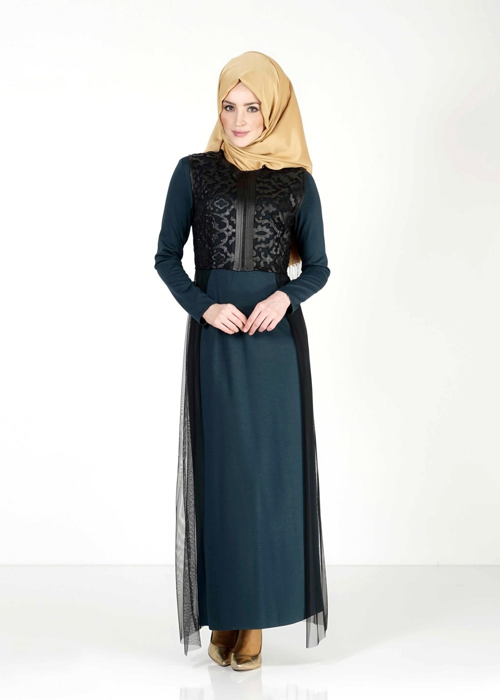 Vêtements hijab VERT ROBE COSTUME À GUIPURE 4078 