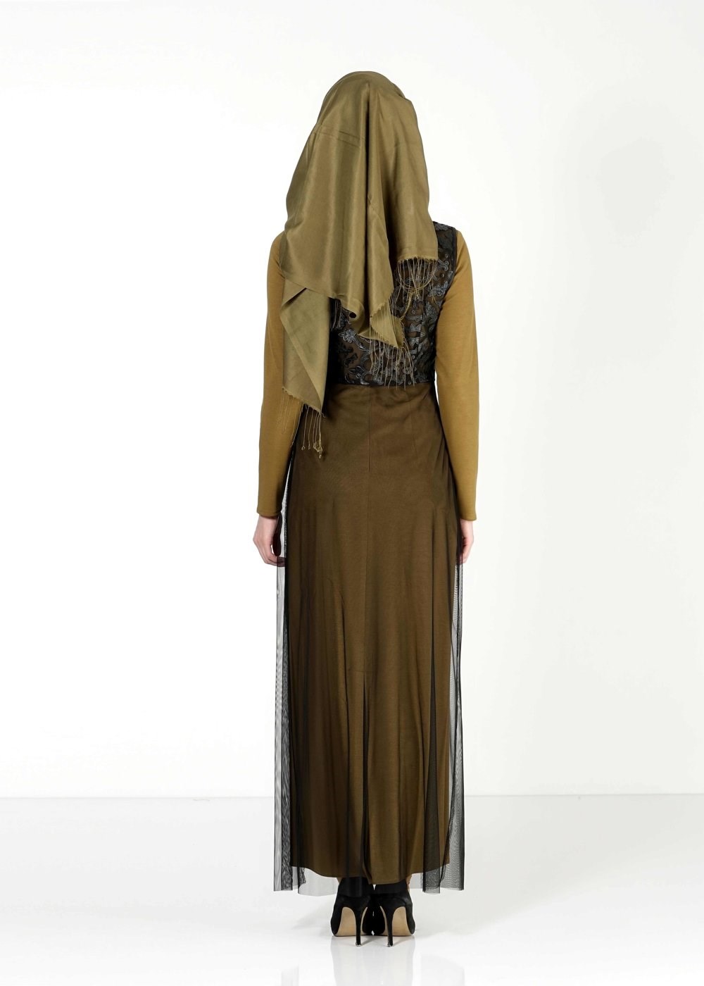 Hijab clothing GREEN GUIPURE DETAILED DRESS SUIT 4078 