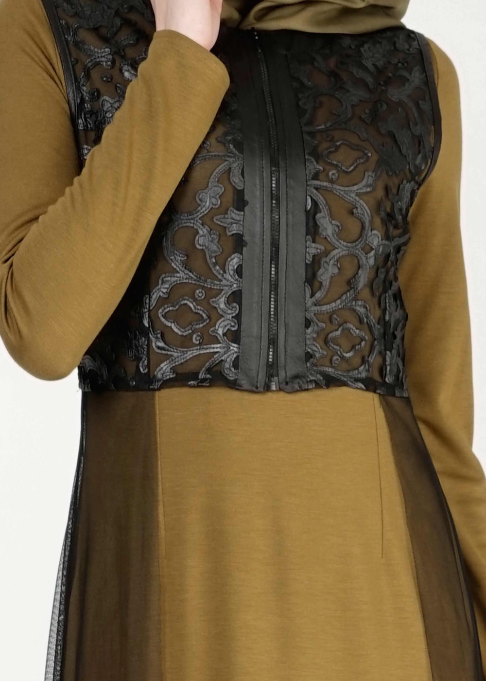 Hijab clothing GREEN GUIPURE DETAILED DRESS SUIT 4078 