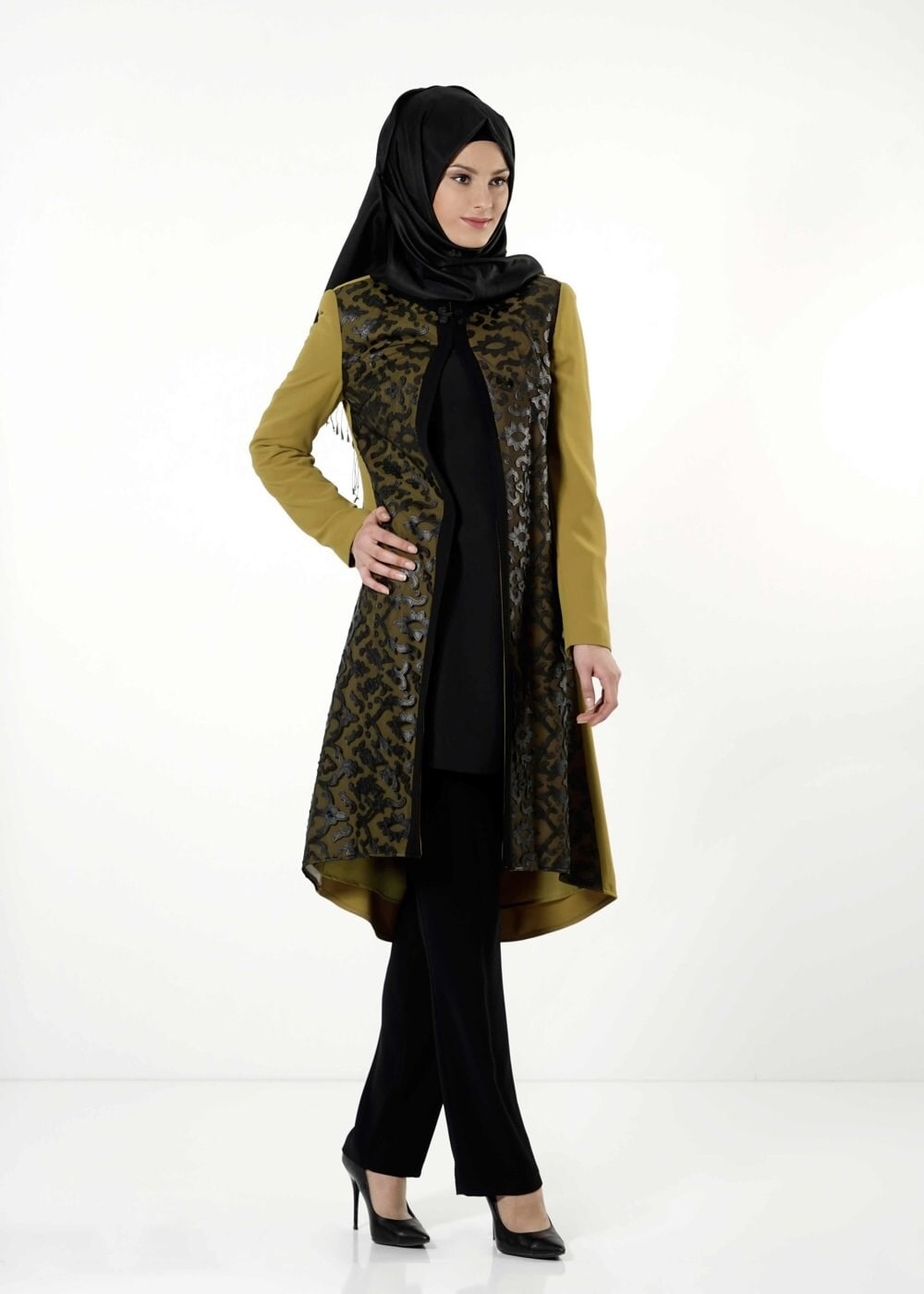 Tesettür giyim SARI 3193P TAKIM