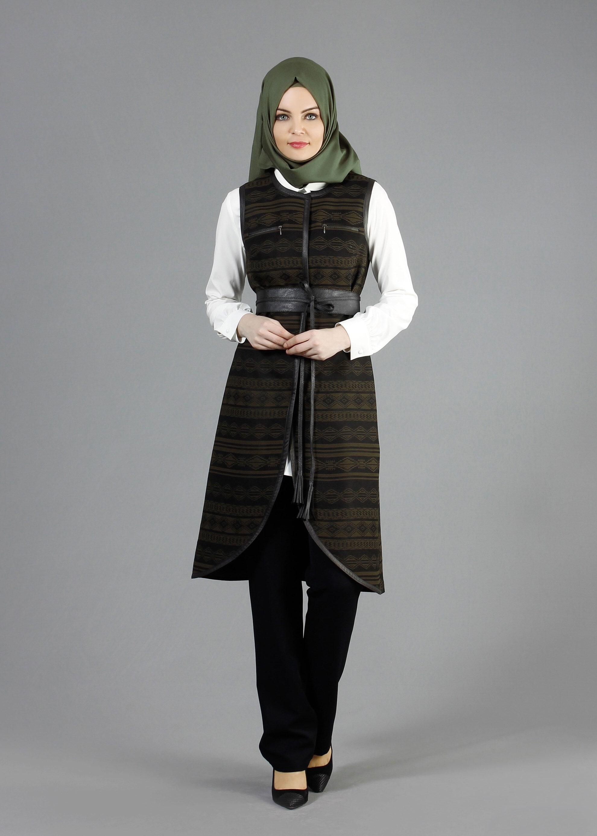 Tesettür giyim HAKİ 3195P TAKIM