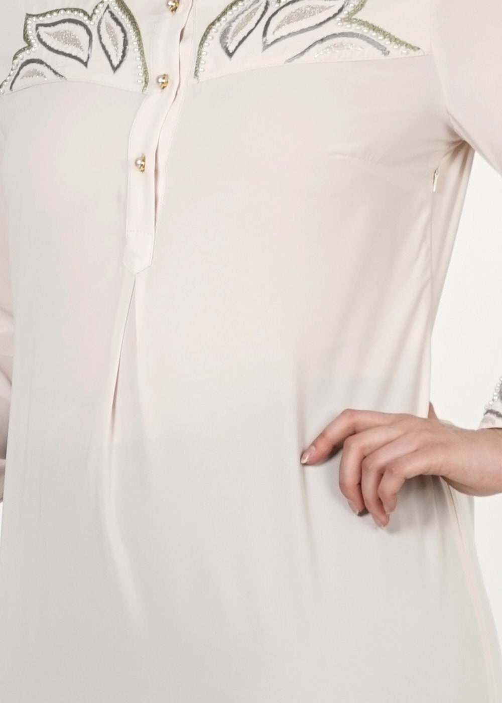 Tesettür giyim BEJ NAKIŞLI TUNİK 2489 