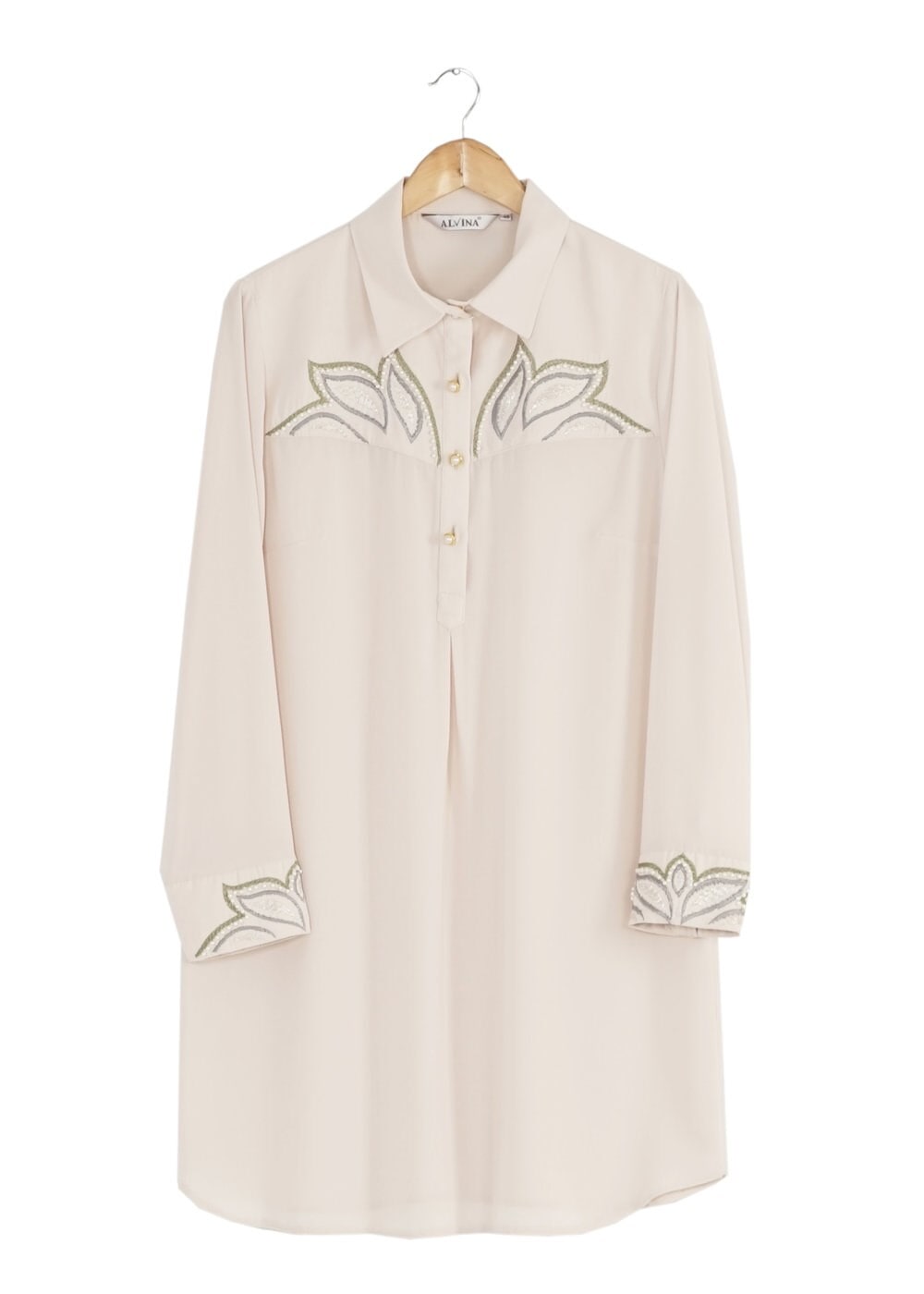 Tesettür giyim BEJ NAKIŞLI TUNİK 2489 