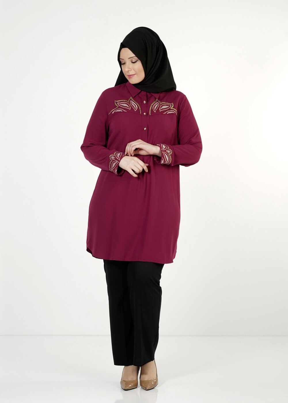 Tesettür giyim MOR NAKIŞLI TUNİK 2489 