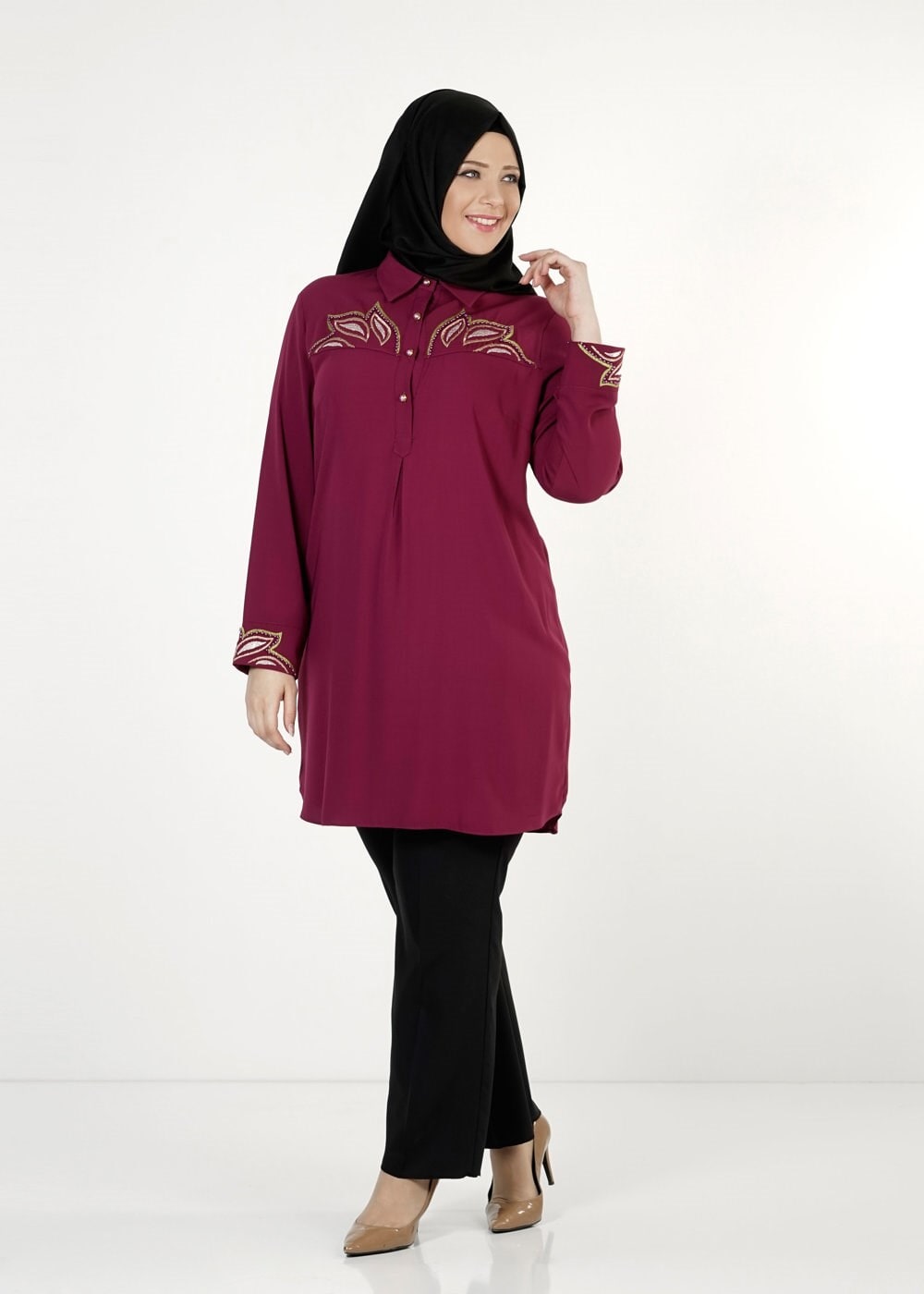 Tesettür giyim MOR NAKIŞLI TUNİK 2489 