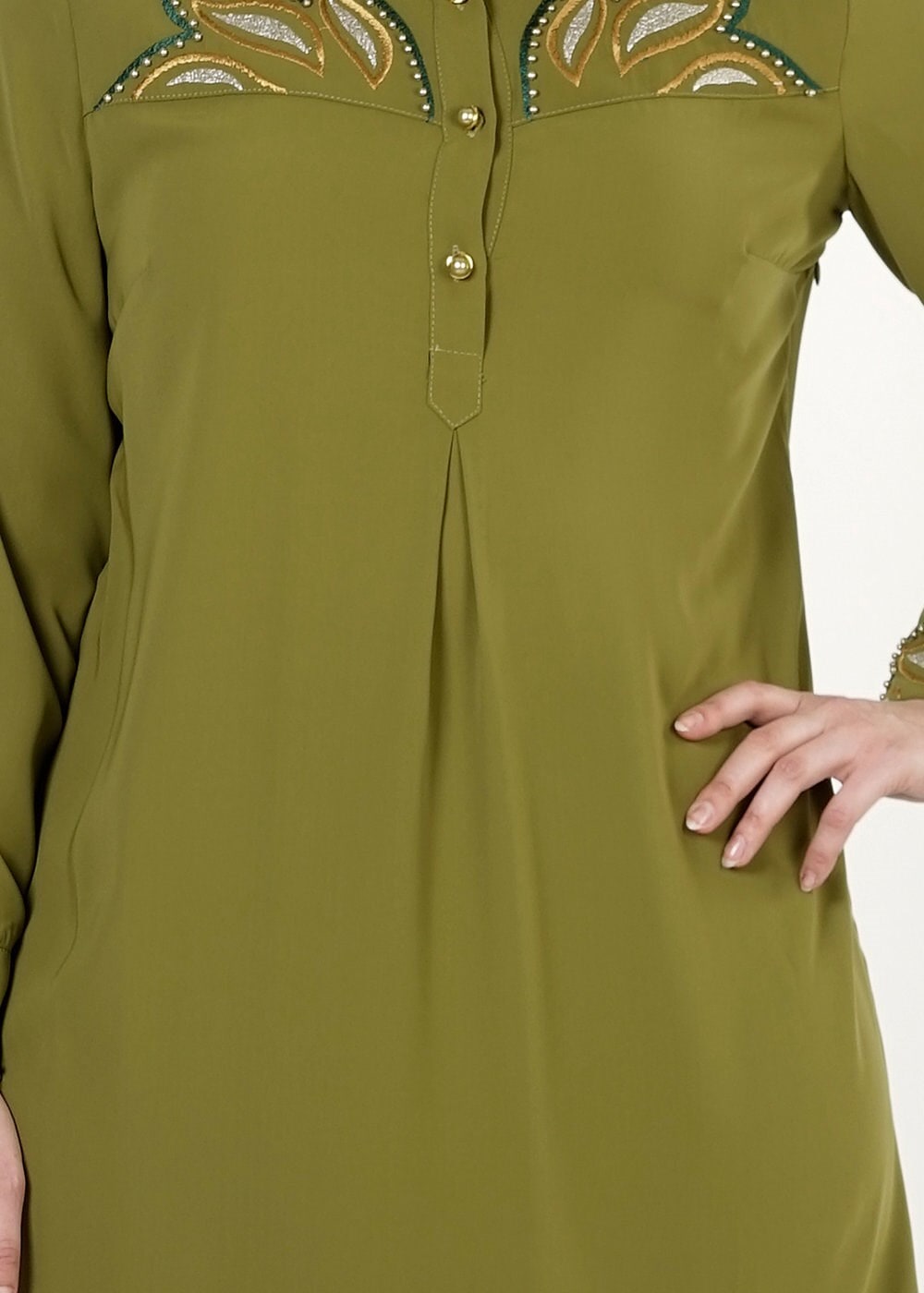 Tesettür giyim YEŞİL NAKIŞLI TUNİK 2489 