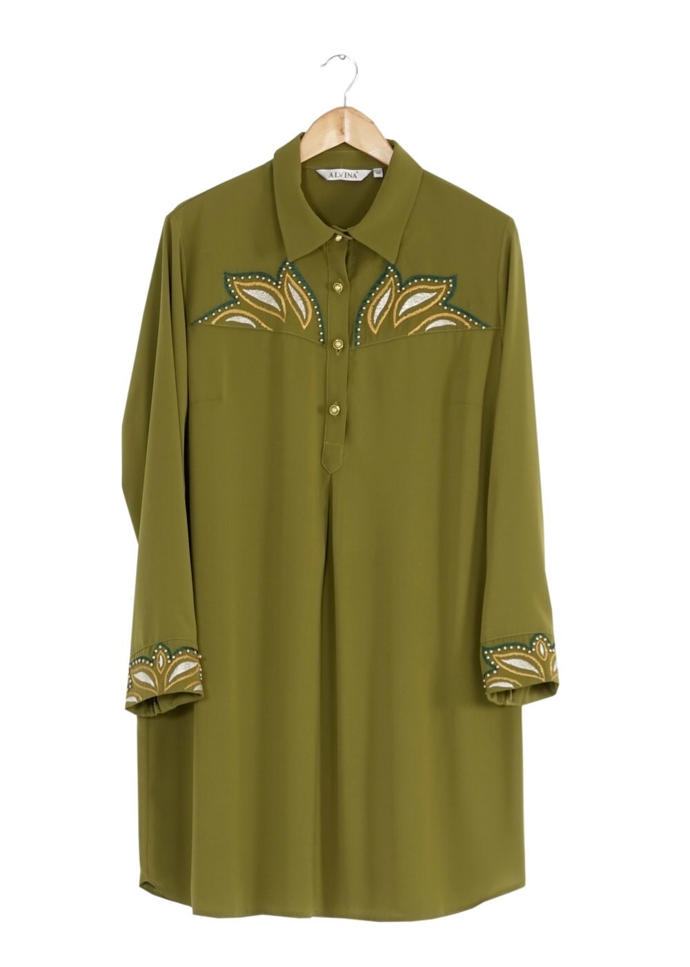 Tesettür giyim YEŞİL NAKIŞLI TUNİK 2489 