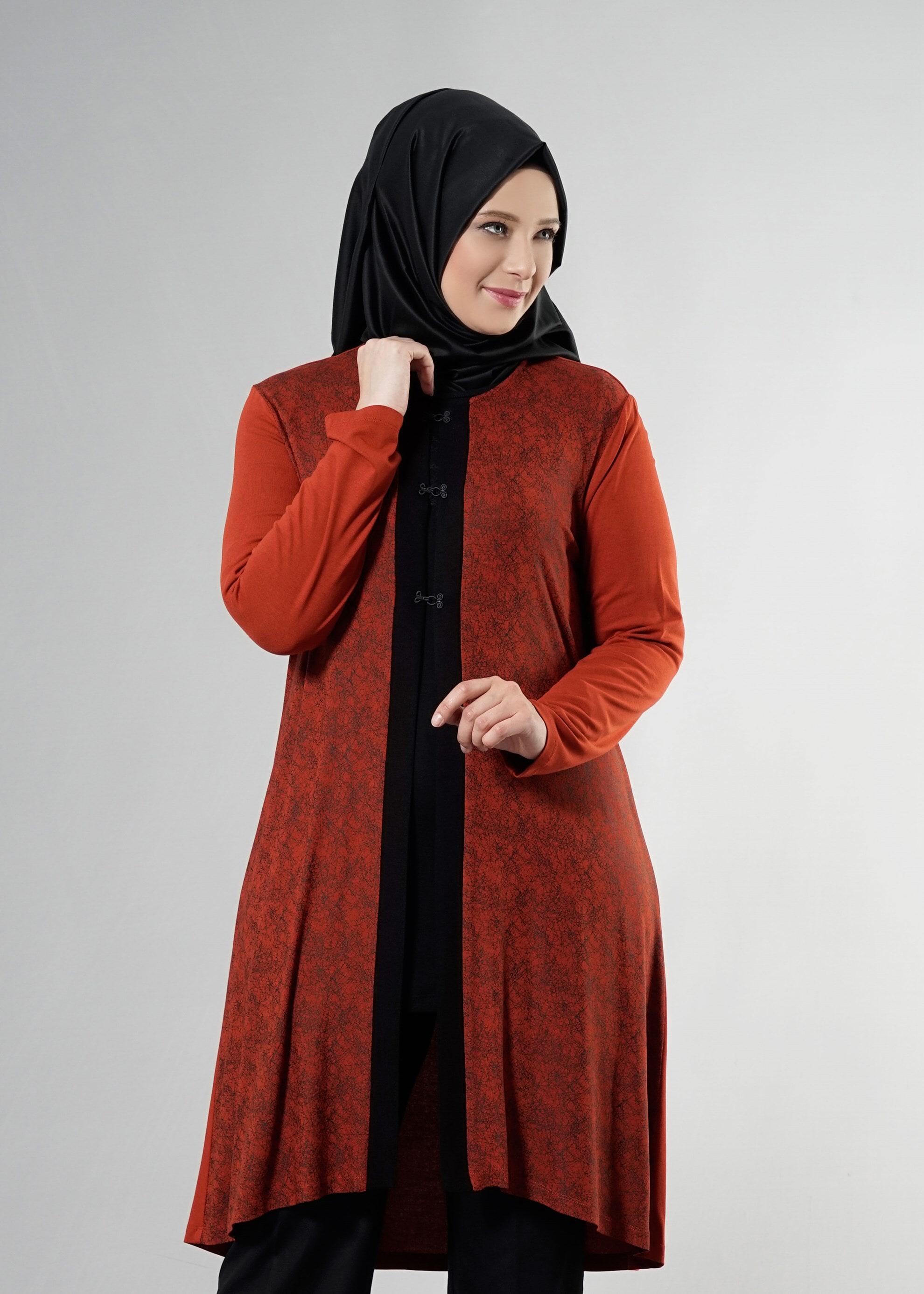 Tesettür giyim TURUNCU DESENLİ TUNİK 2530 