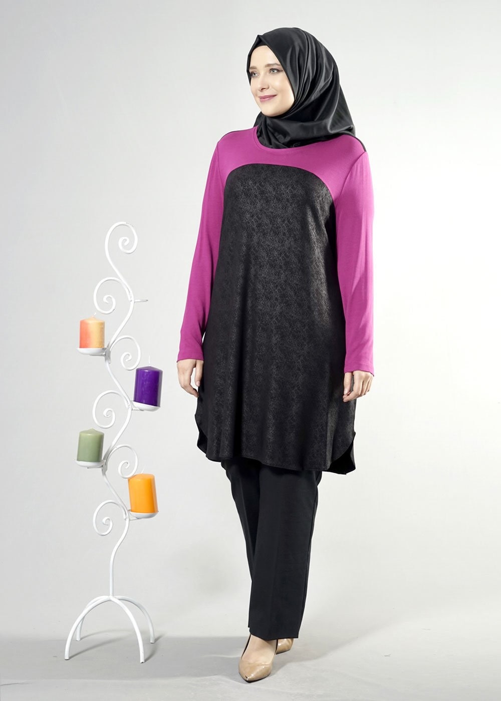 Tesettür giyim SİYAH DESENLİ TUNİK 2532 