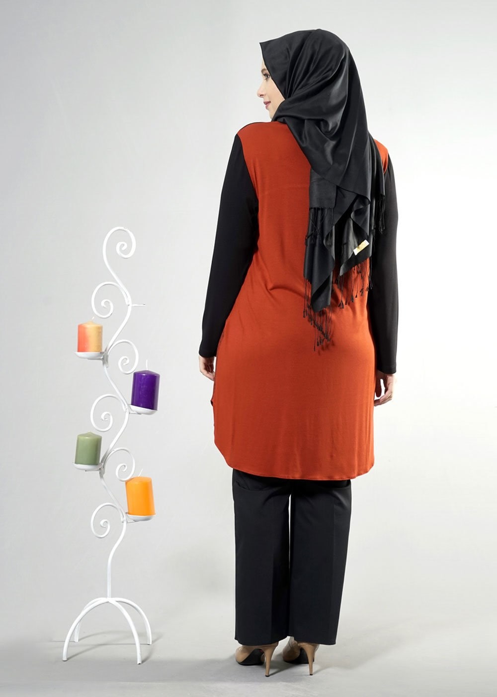 Tesettür giyim TURUNCU DESENLİ TUNİK 2532 