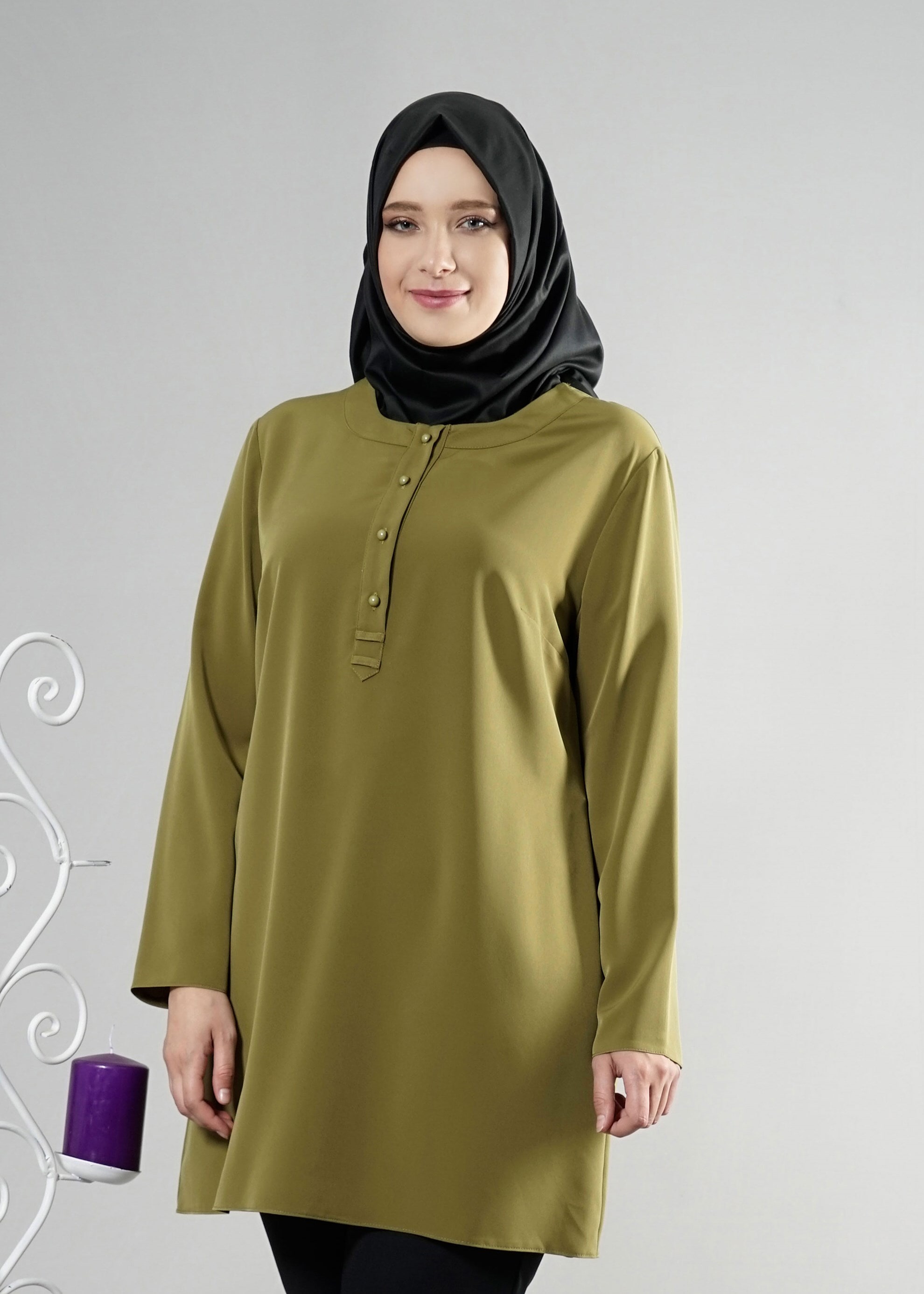 Tesettür giyim YEŞİL DÜĞMELİ TUNİK 2544 