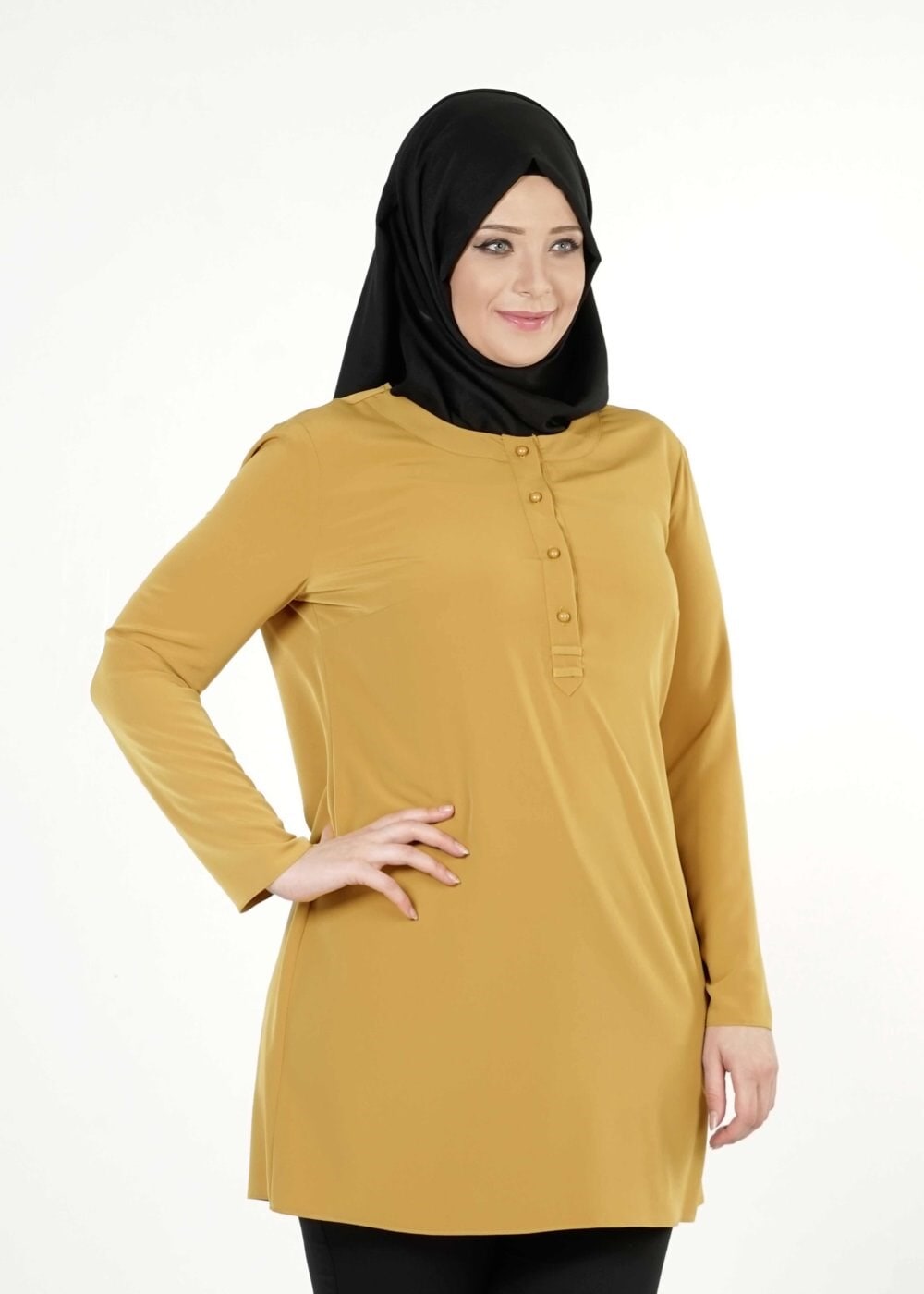 Tesettür giyim SARI DÜĞMELİ TUNİK 2544 