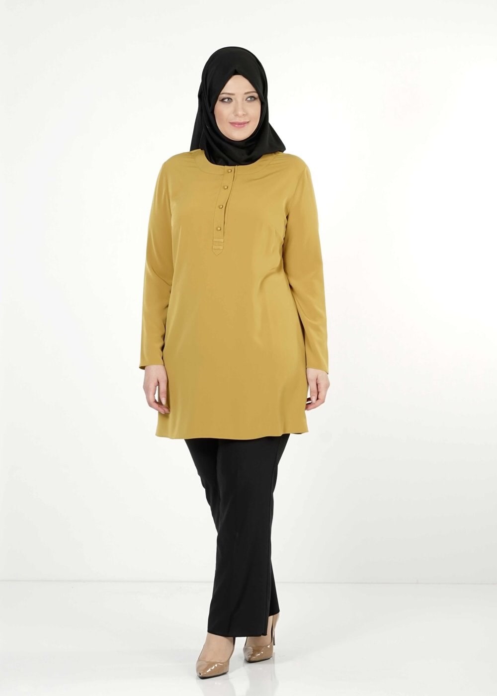Tesettür giyim SARI DÜĞMELİ TUNİK 2544 