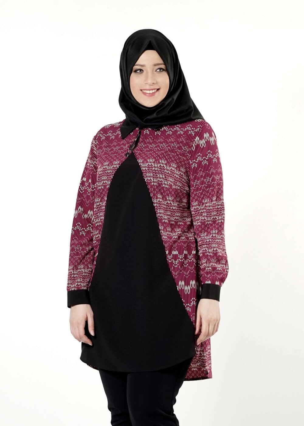 Tesettür giyim FUŞYA DESENLİ TUNİK 2546 