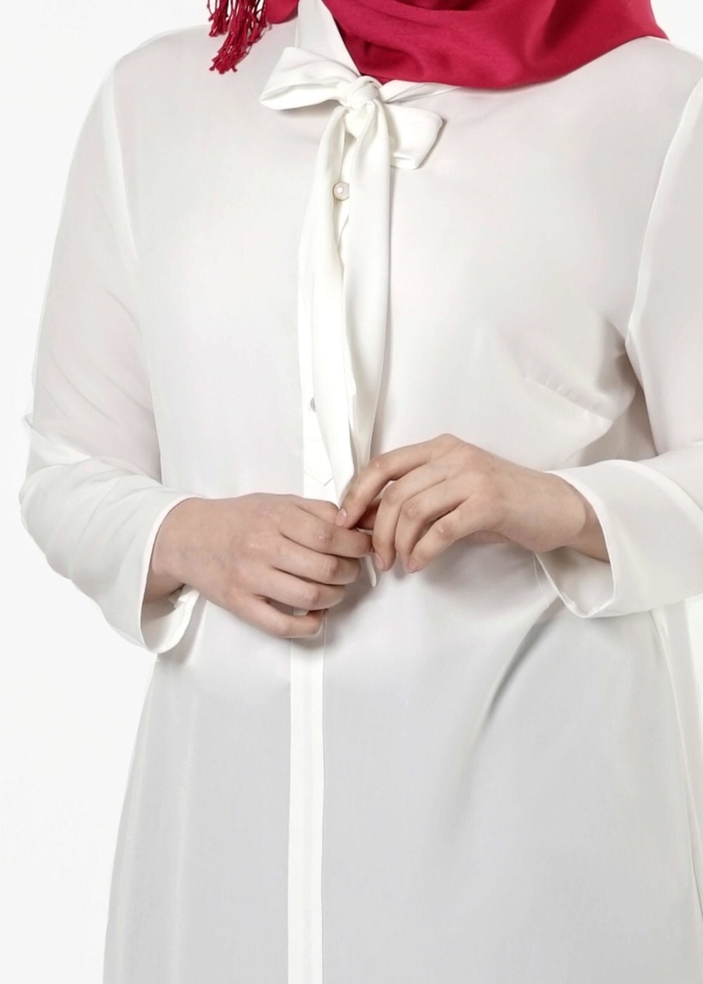 Tesettür giyim BEYAZ BAĞLAMA DETAYLI TUNİK 2551 