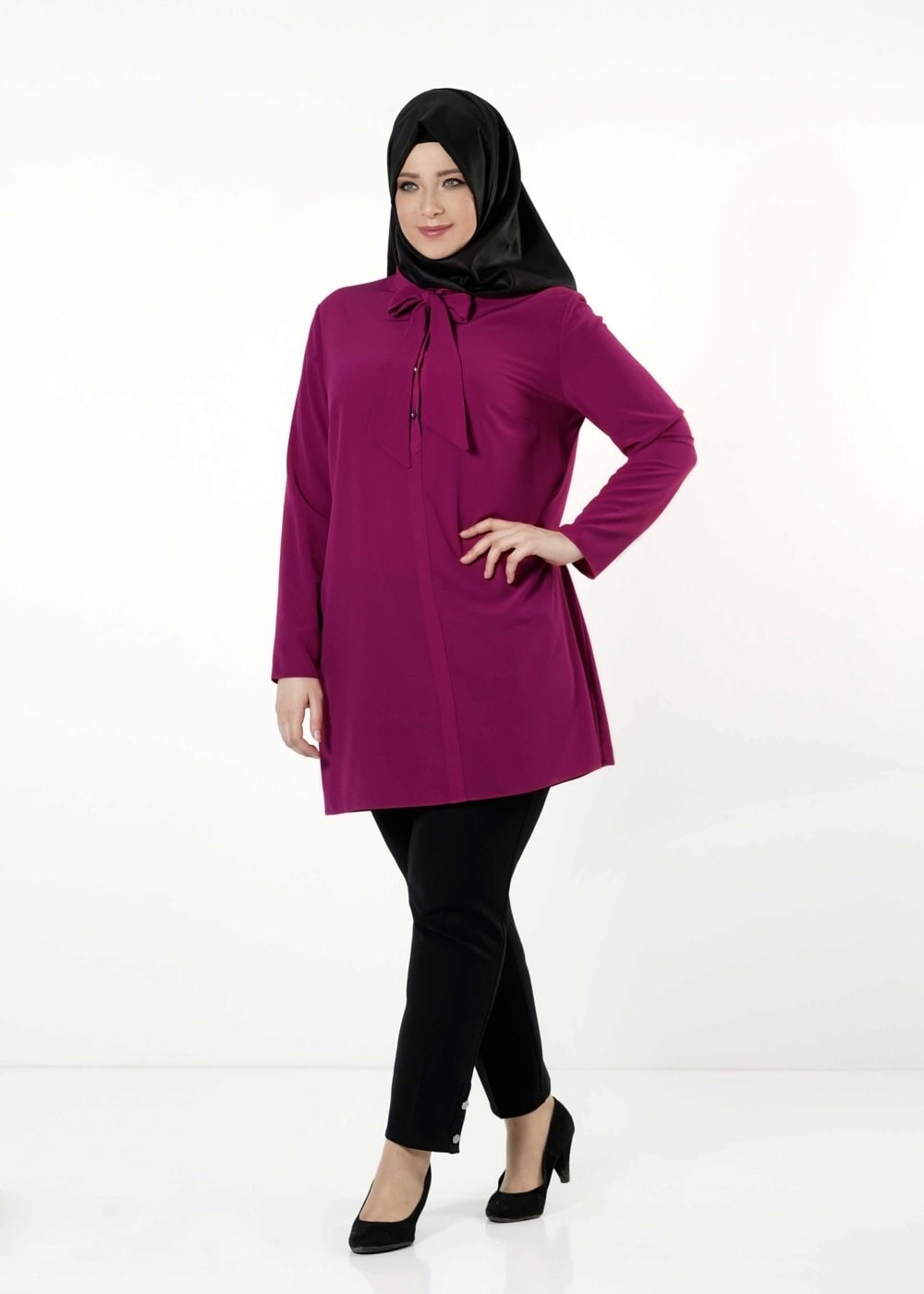 Tesettür giyim MOR BAĞLAMA DETAYLI TUNİK 2551 