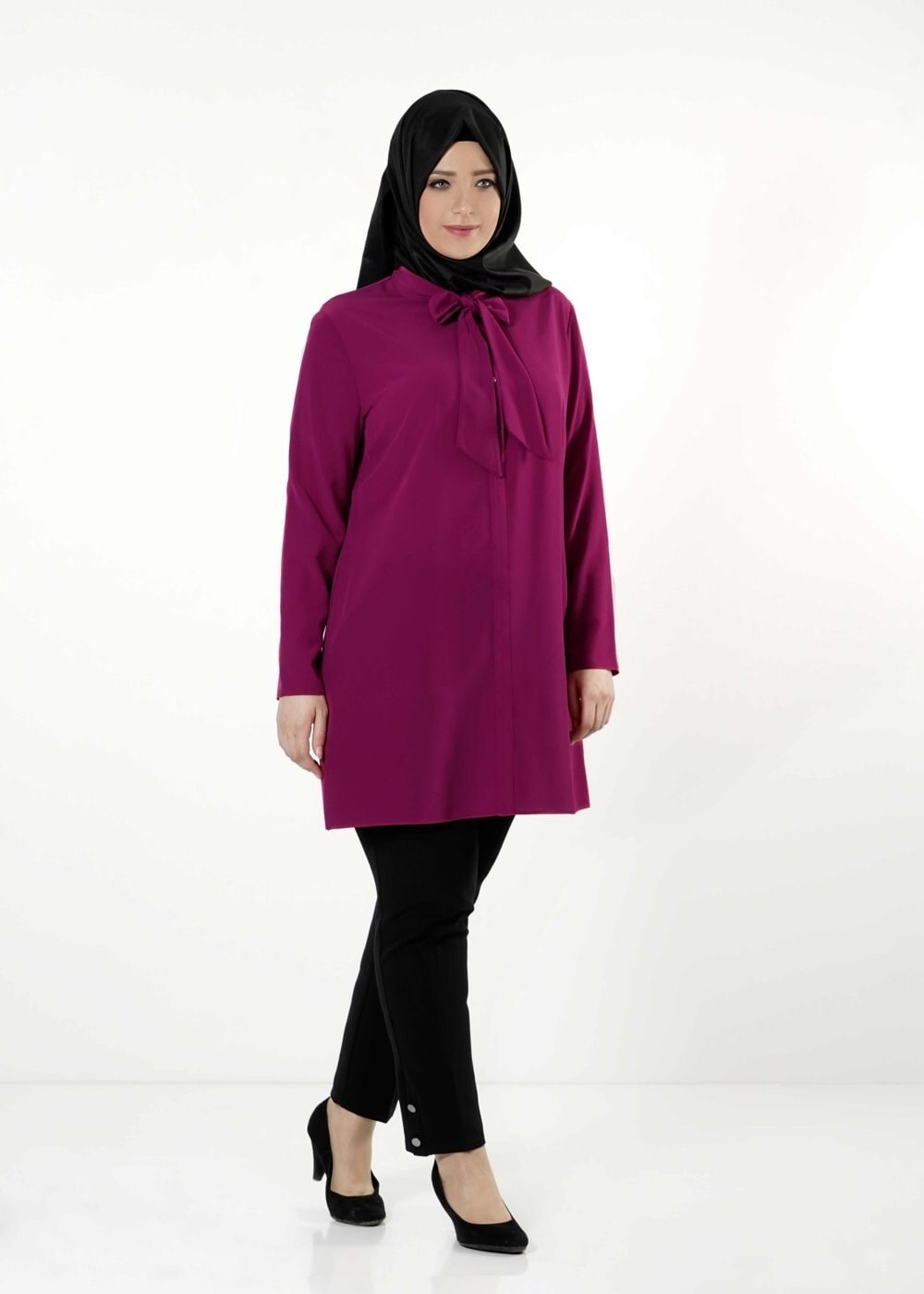 Tesettür giyim MOR BAĞLAMA DETAYLI TUNİK 2551 