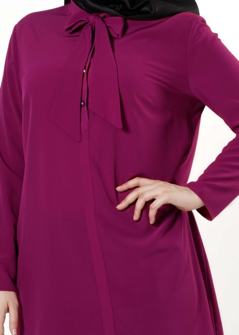 Tesettür giyim MOR BAĞLAMA DETAYLI TUNİK 2551 