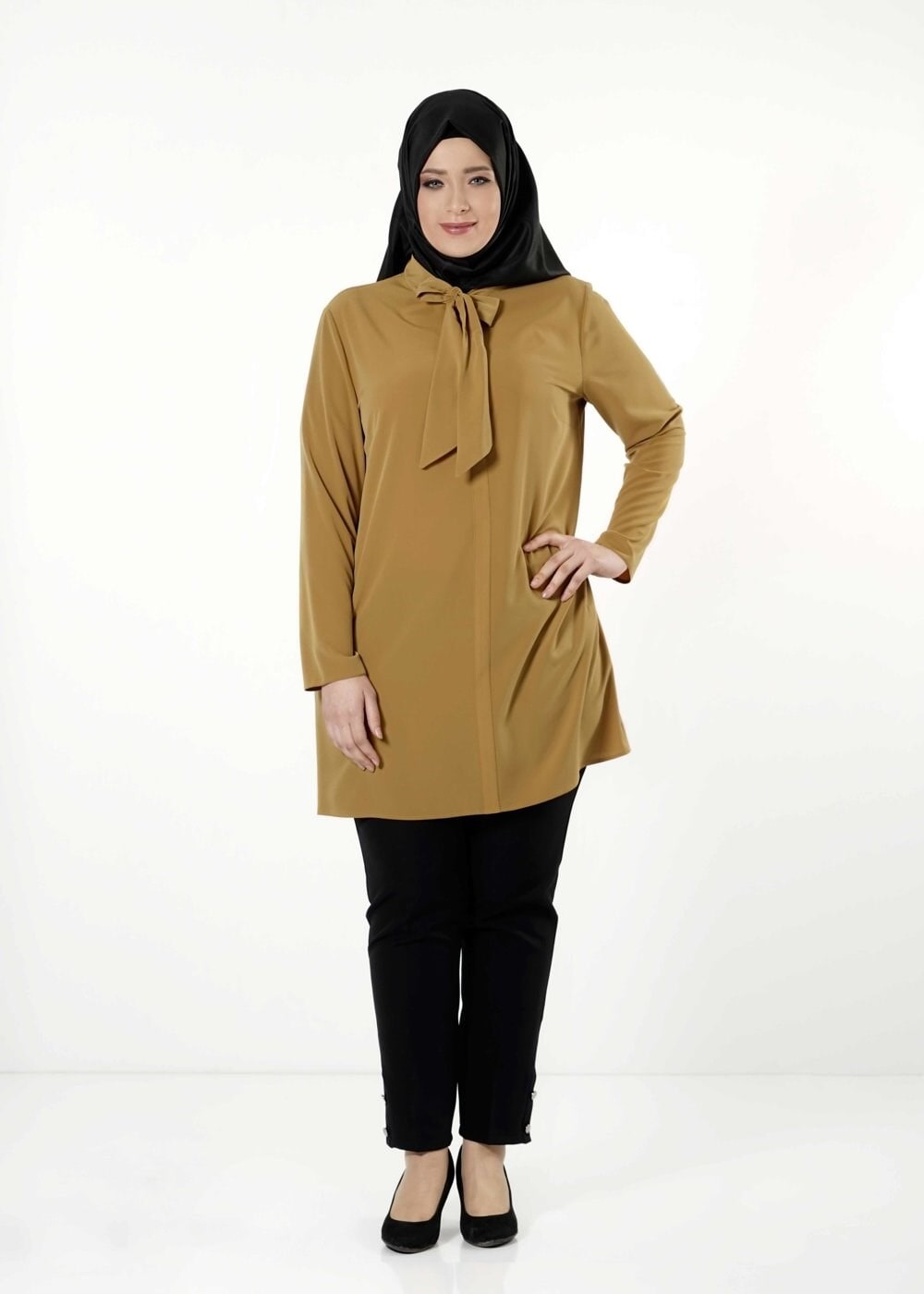 Tesettür giyim SARI BAĞLAMA DETAYLI TUNİK 2551 