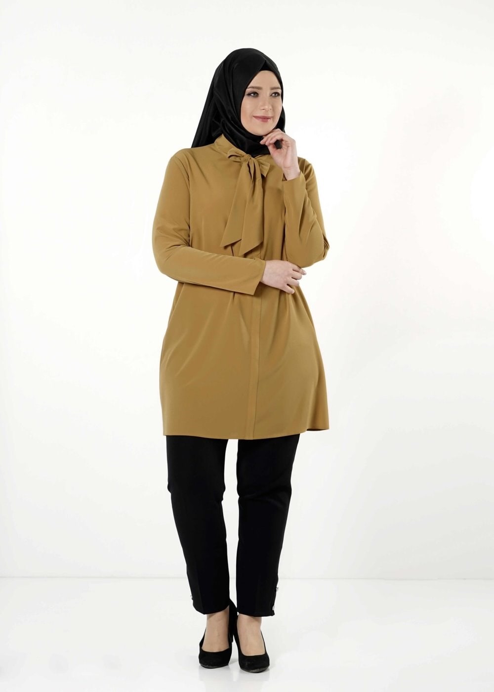 Tesettür giyim SARI BAĞLAMA DETAYLI TUNİK 2551 