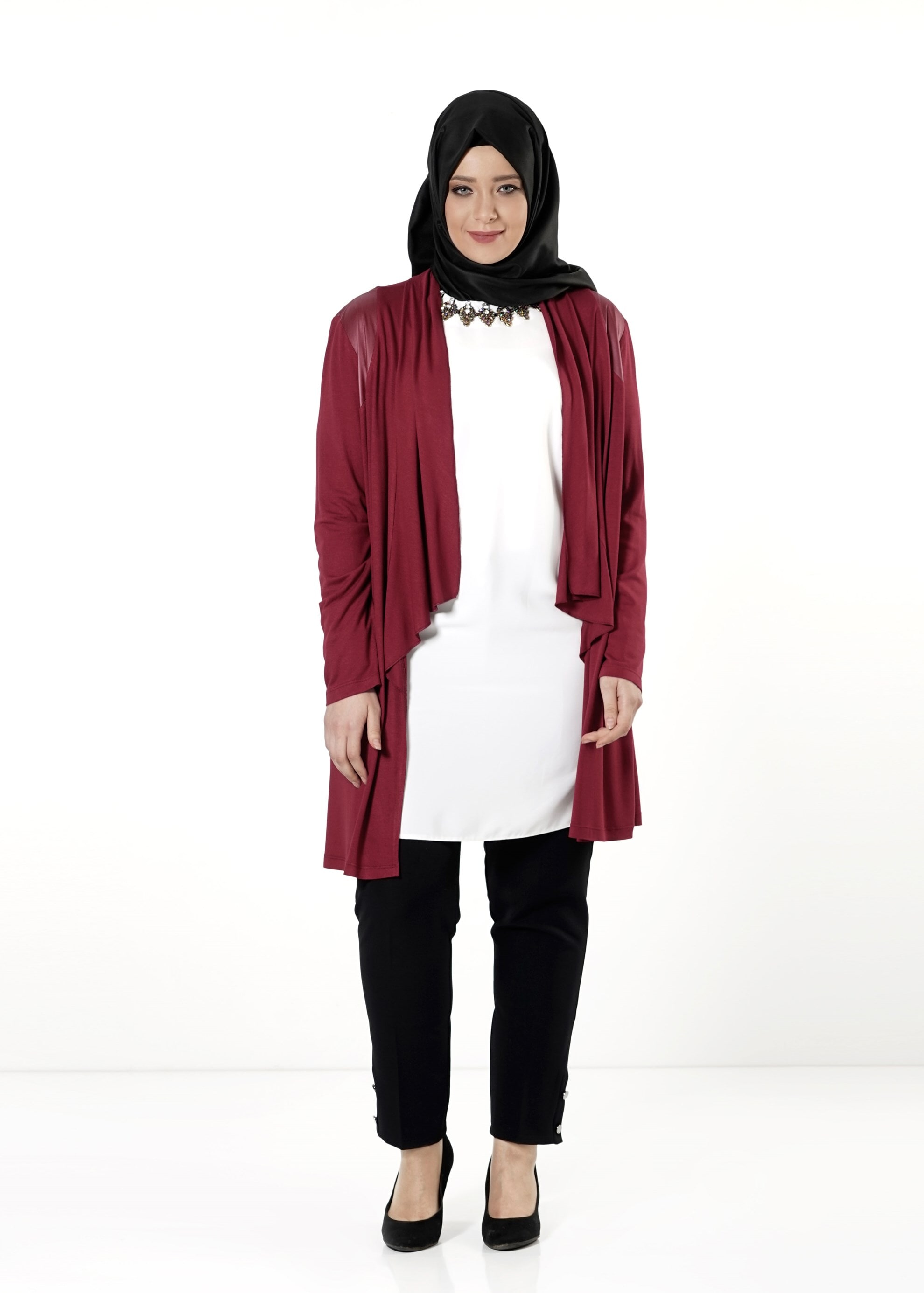 Tesettür giyim BORDO ŞAL YAKA TUNİK 2552 
