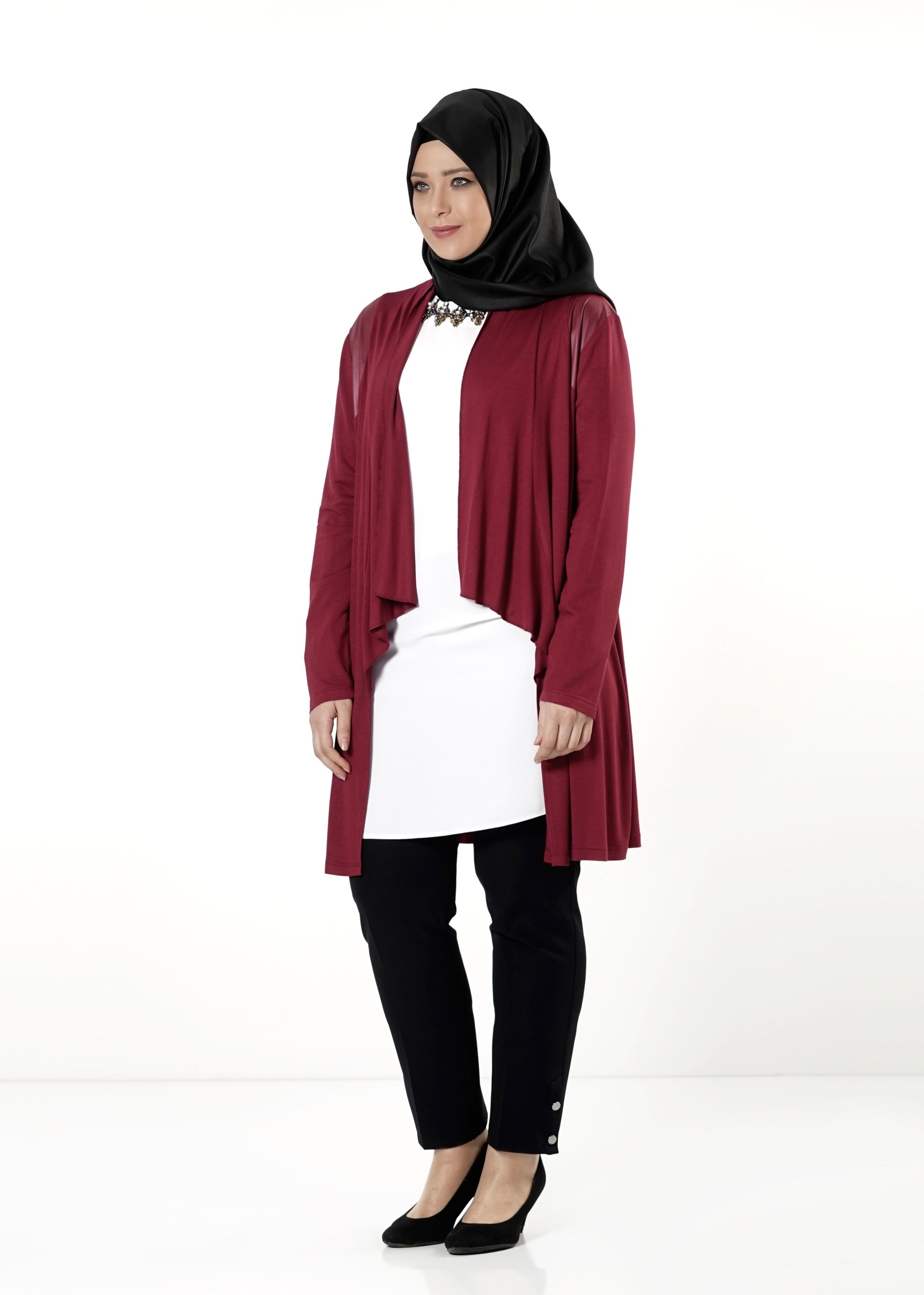 Tesettür giyim BORDO ŞAL YAKA TUNİK 2552 
