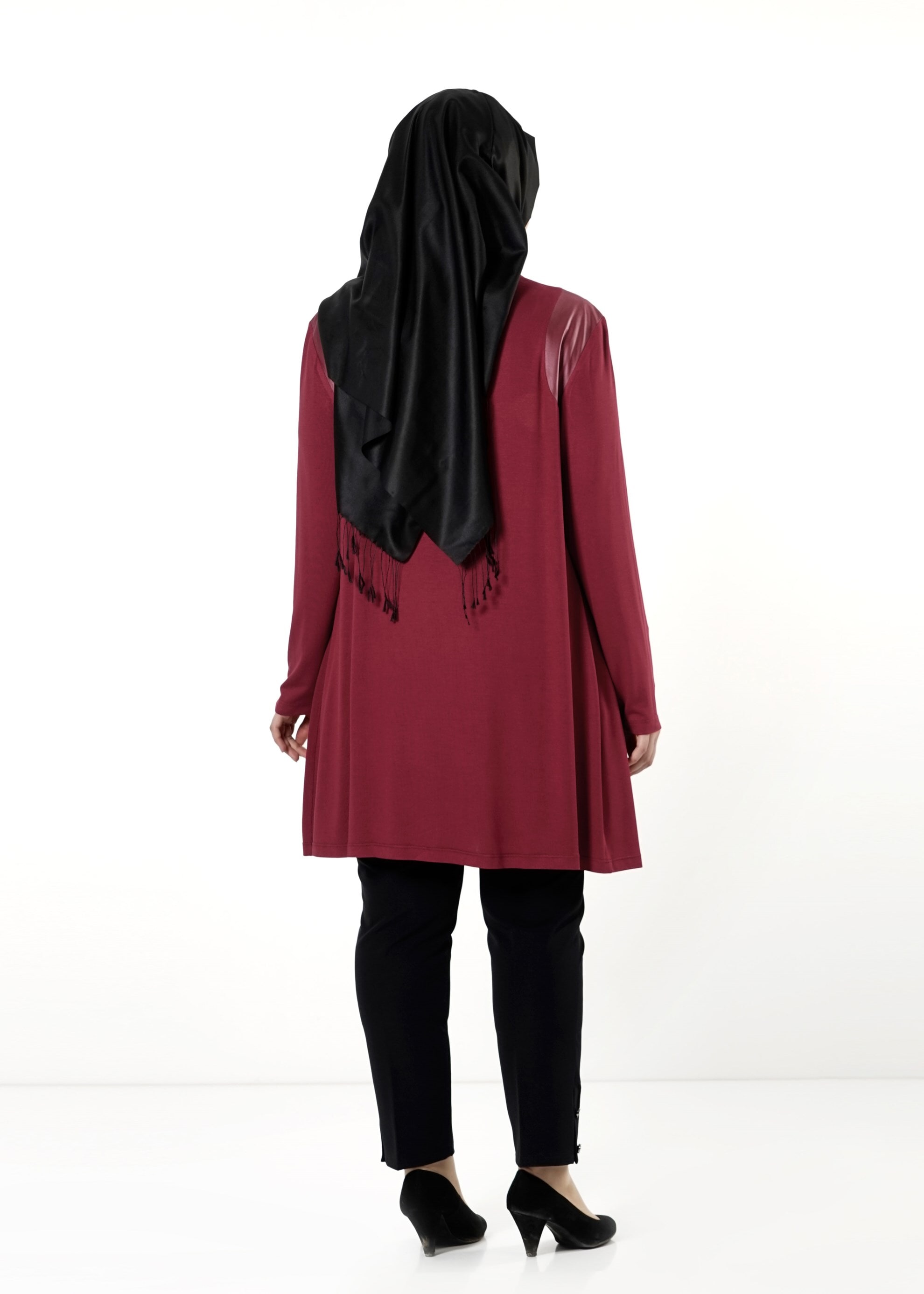 Tesettür giyim BORDO ŞAL YAKA TUNİK 2552 