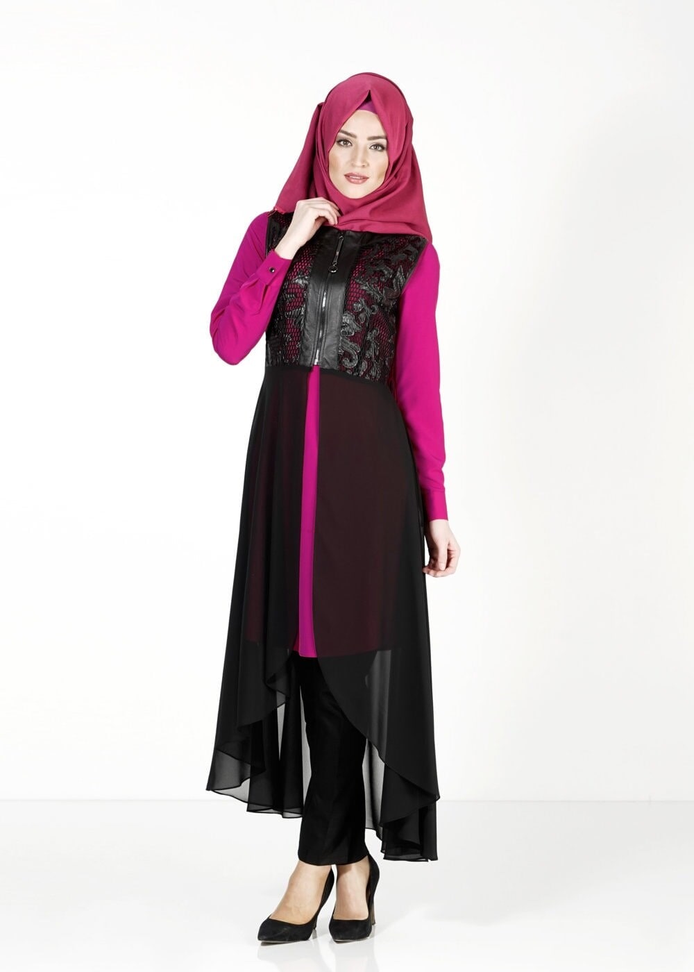 Tesettür giyim MOR 4001 YELEK & TİŞÖRT