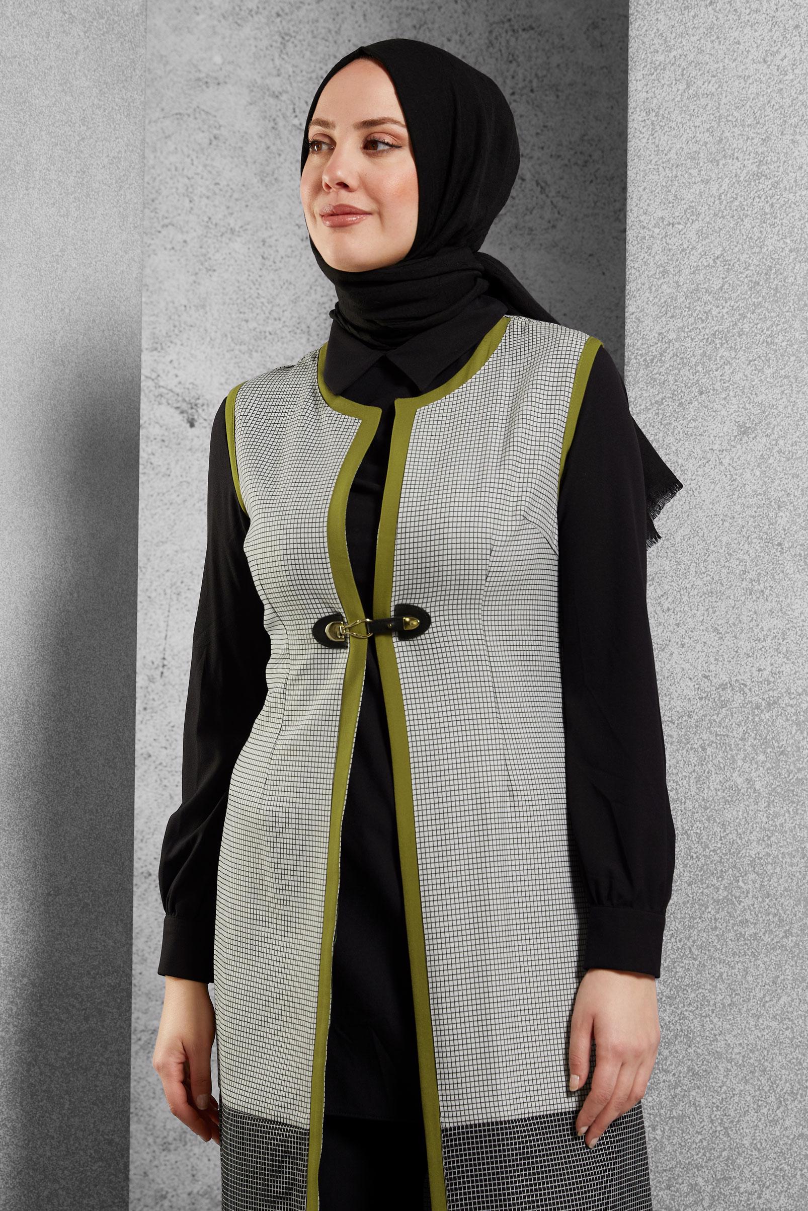 Tesettür giyim SİYAH DESENLİ YELEKLİ TUNİK 4003