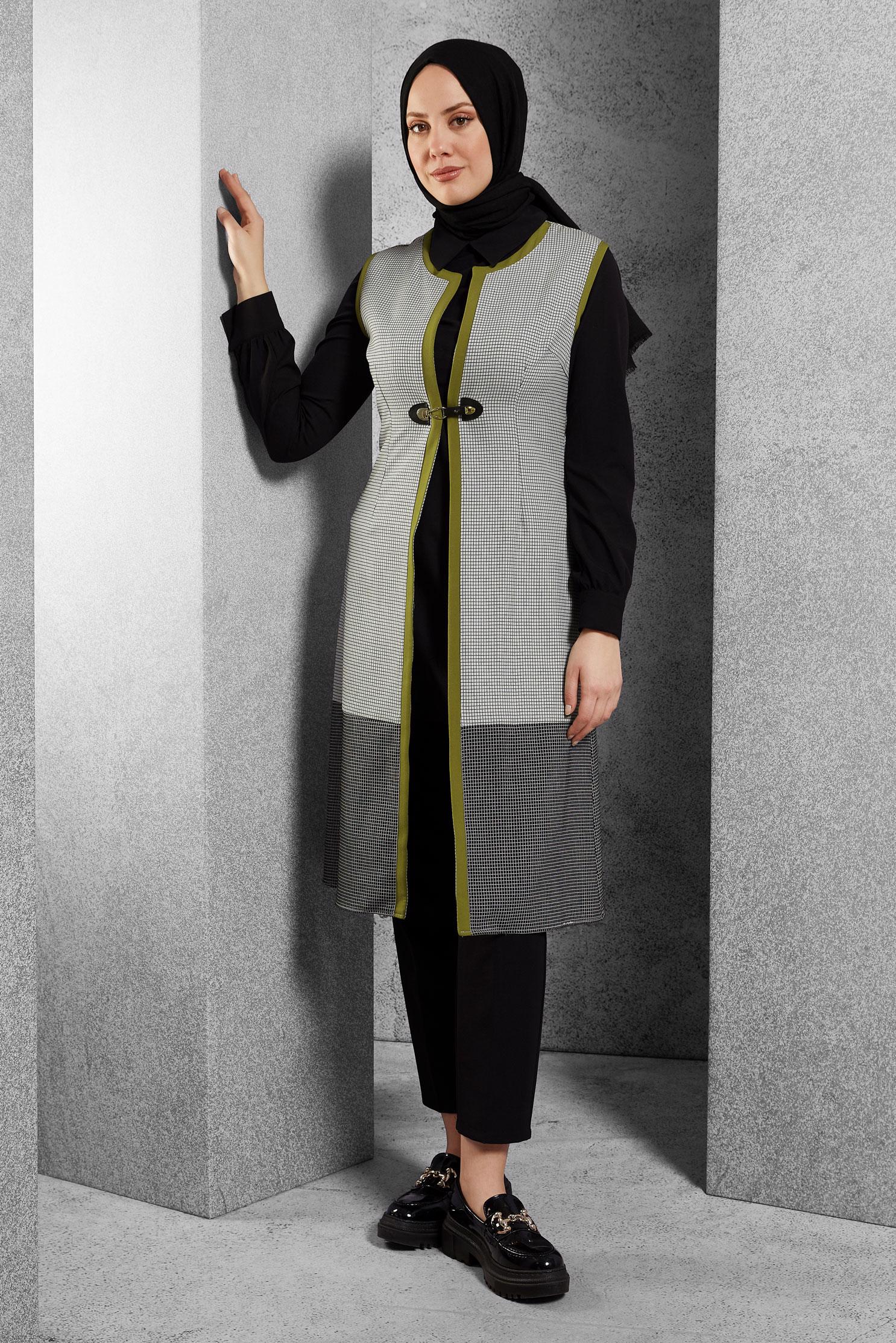 Tesettür giyim SİYAH DESENLİ YELEKLİ TUNİK 4003