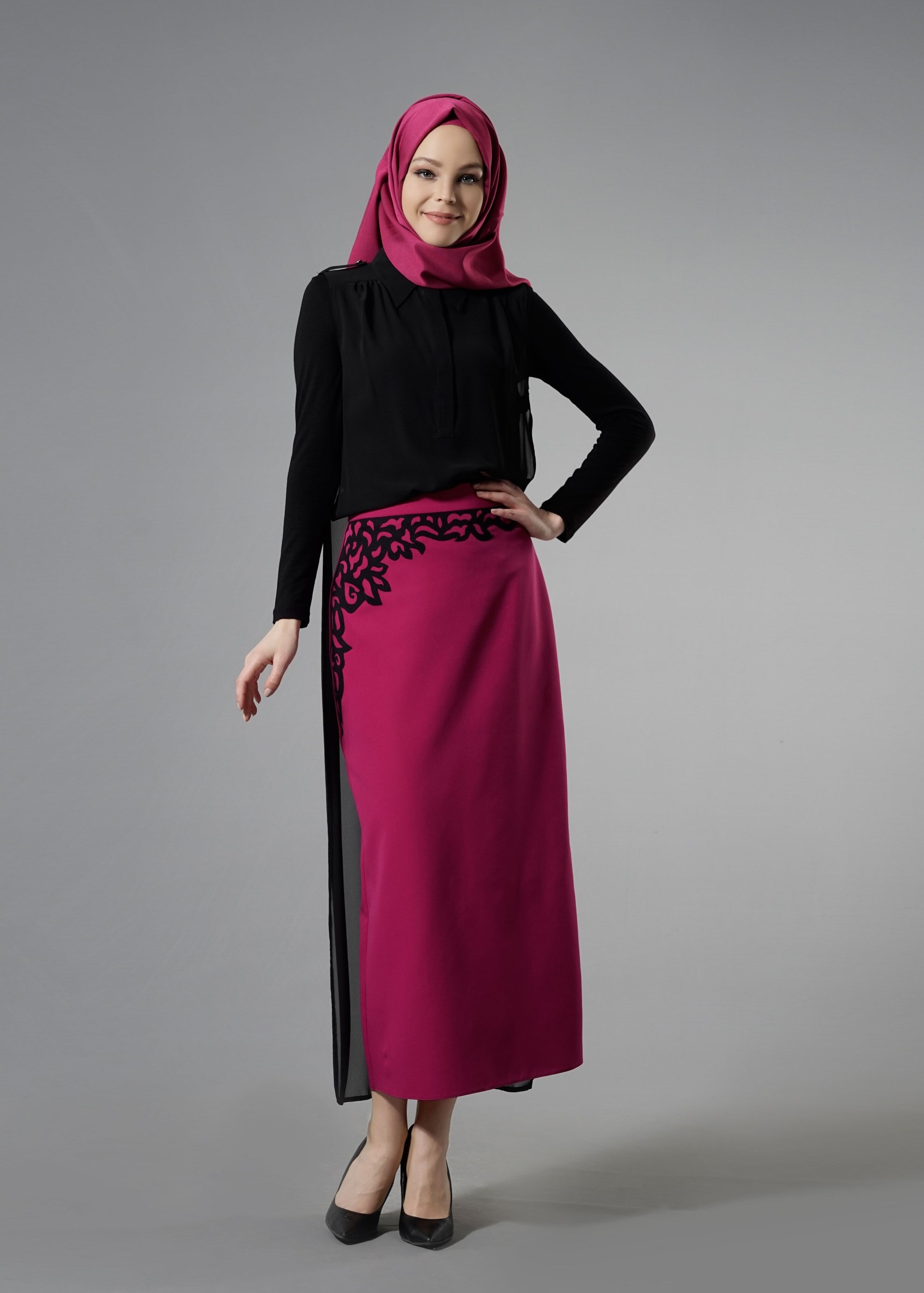 Tesettür giyim SİYAH ŞİFON DETAYLI TUNİK 4041 