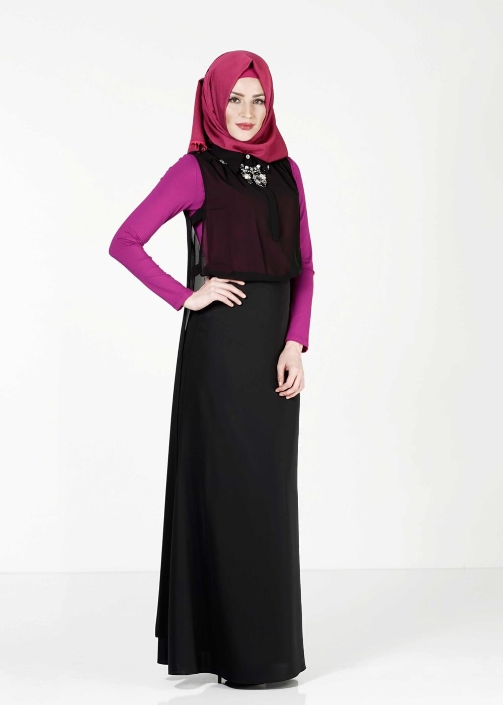 Tesettür giyim FUŞYA ŞİFON DETAYLI TUNİK 4041 