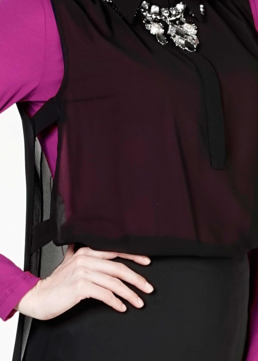Tesettür giyim FUŞYA ŞİFON DETAYLI TUNİK 4041 