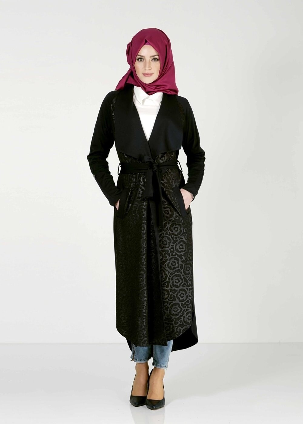 Tesettür giyim SİYAH DESENLİ UZUN TUNİK 4050