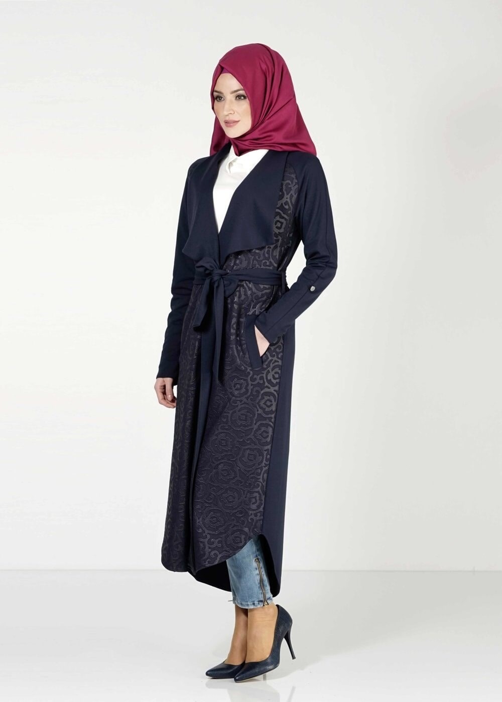 Tesettür giyim LACİVERT DESENLİ UZUN TUNİK 4050