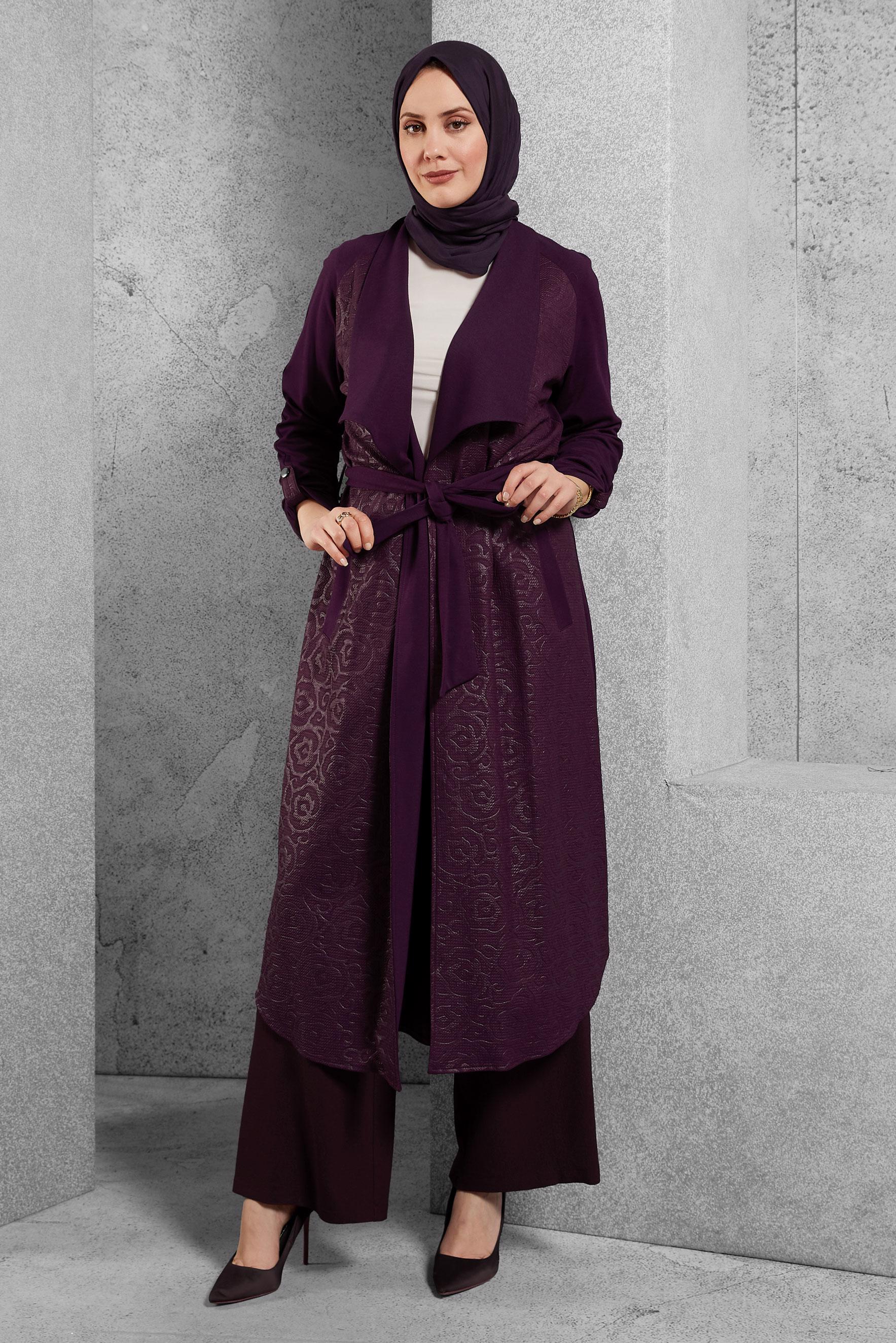 Tesettür giyim MOR DESENLİ UZUN TUNİK 4050