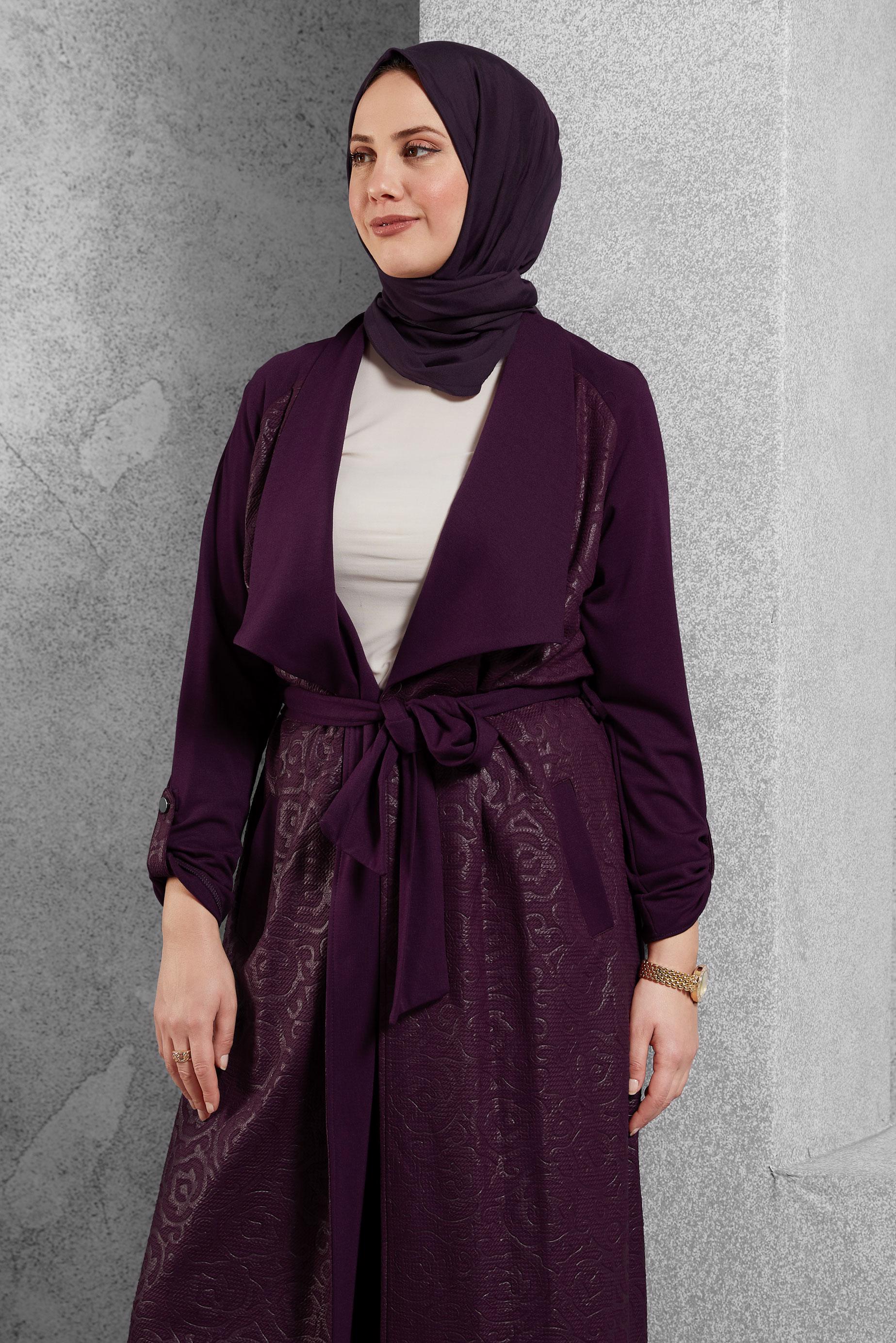 Tesettür giyim MOR DESENLİ UZUN TUNİK 4050