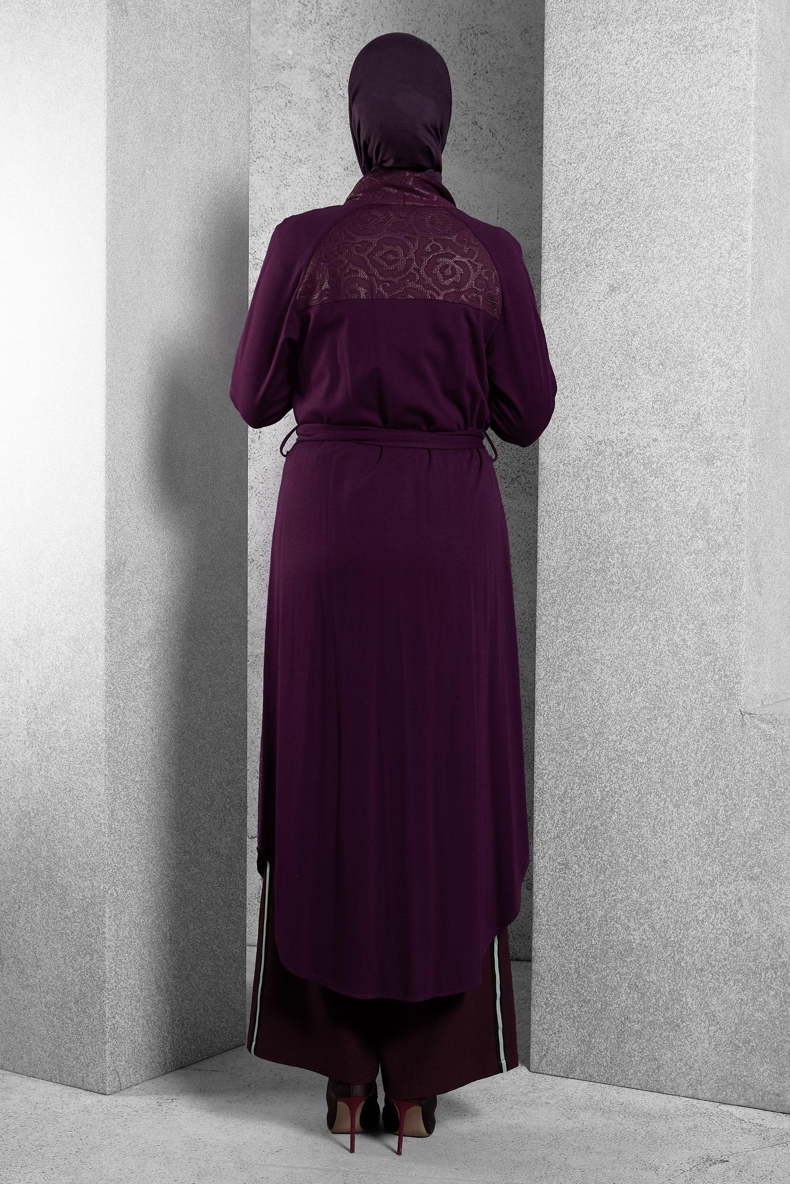 Tesettür giyim MOR DESENLİ UZUN TUNİK 4050