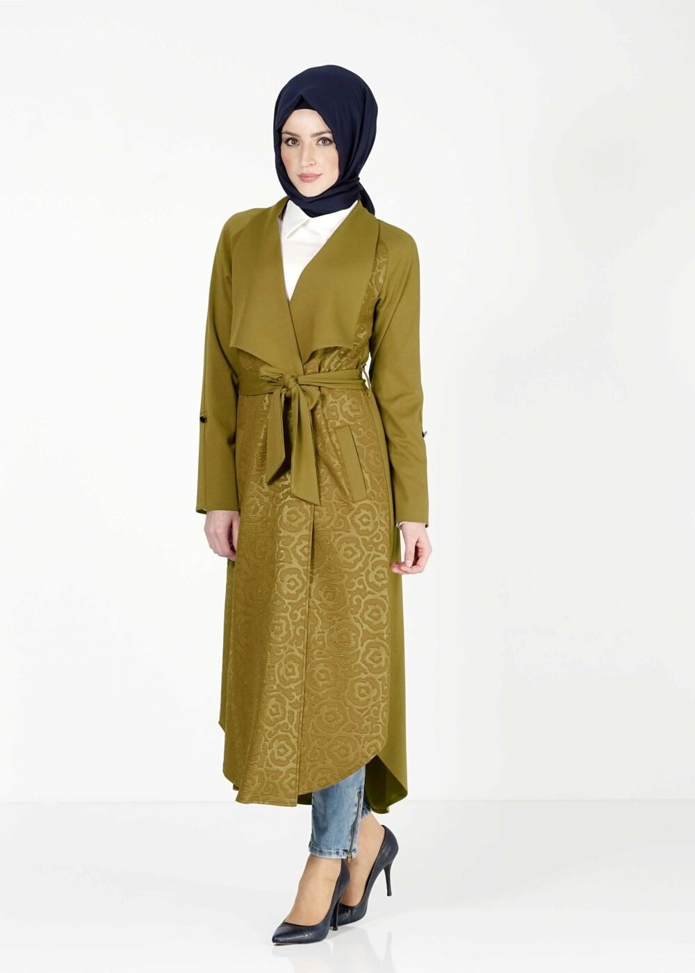 Tesettür giyim YEŞİL DESENLİ UZUN TUNİK 4050