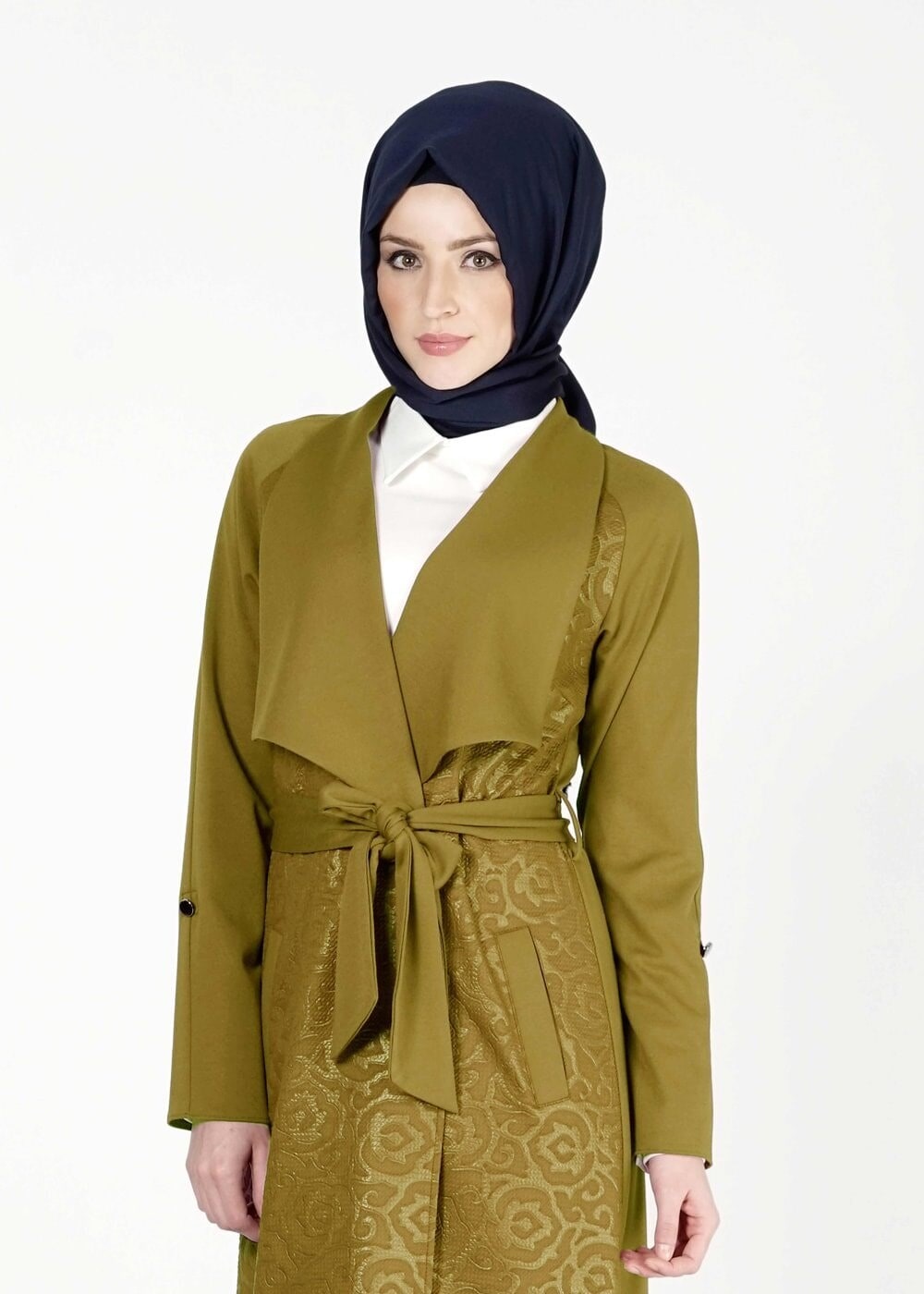 Tesettür giyim YEŞİL DESENLİ UZUN TUNİK 4050