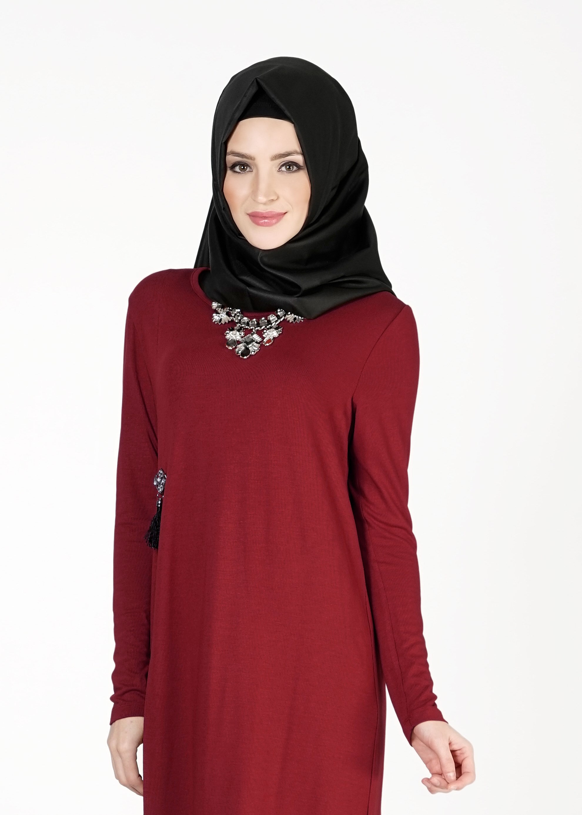 Tesettür giyim BORDO UZUN BASIC TUNİK 4052 