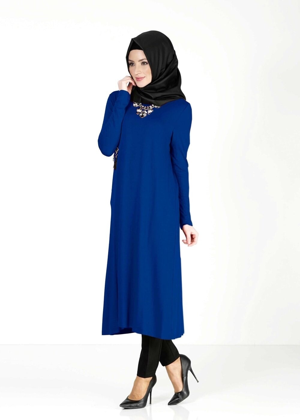 Tesettür giyim LACİVERT UZUN BASIC TUNİK 4052 