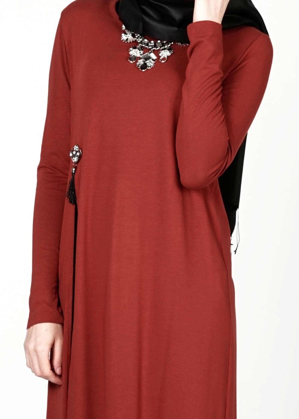 Tesettür giyim KIRMIZI UZUN BASIC TUNİK 4052 