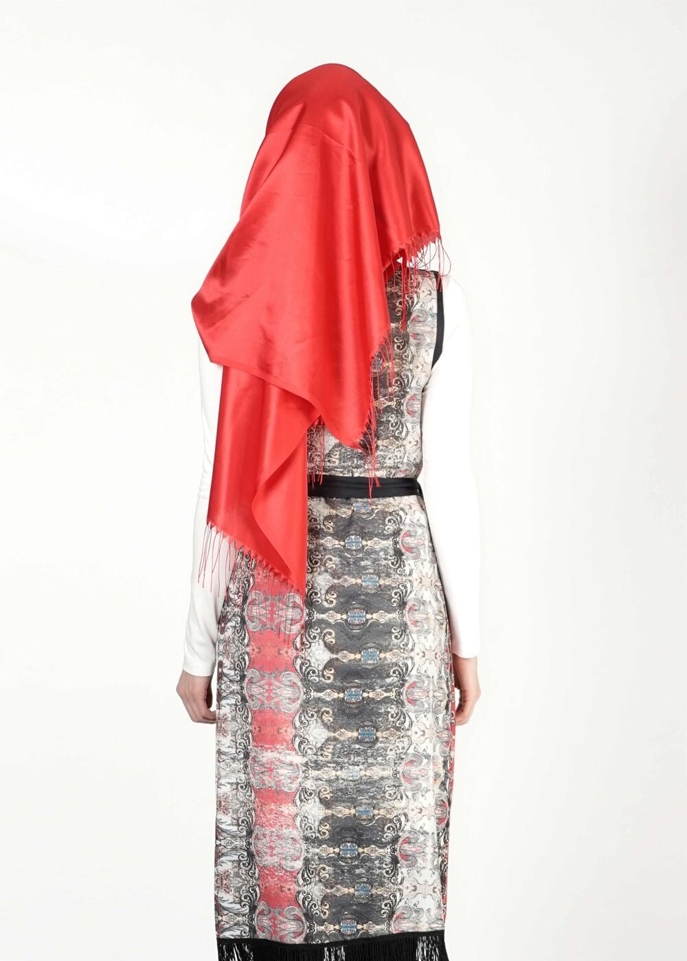 Tesettür giyim BORDO DESENLİ YELEKLİ TUNİK 4054 